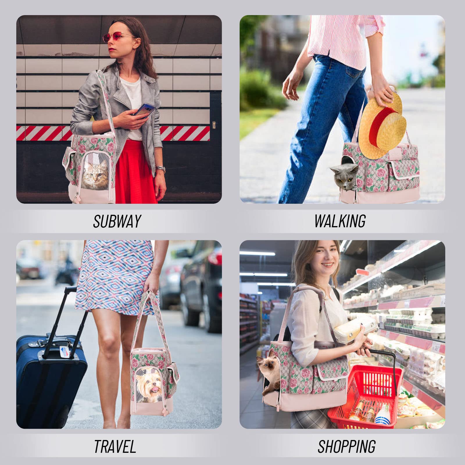 Johomviin Dog Carrier, Cat Carrier, Pet Carrier, Foldable Waterproof Premium Pu Leather Oxford Cloth Dog Purse, Portable Tote Bag Carrier For Small To Medium Cats And Small Dogs (Flower Pattern)