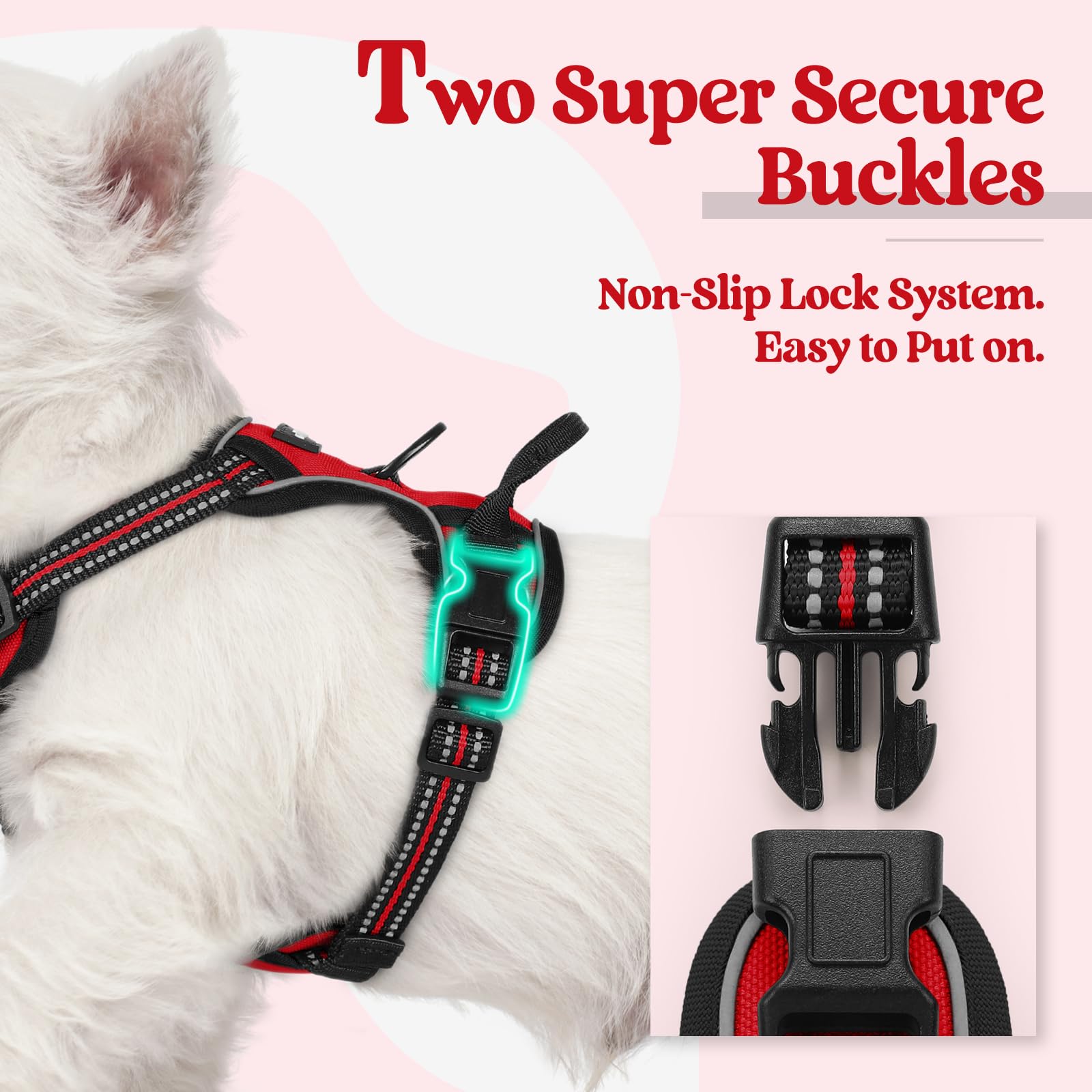 Rabbitgoo Dog Harness, No-Pull Pet Harness With 2 Leash Clips, Adjustable Soft Padded Dog Vest, Reflective No-Choke Pet Oxford Vest With Easy Control Handle For Small Dogs, Red,Xs