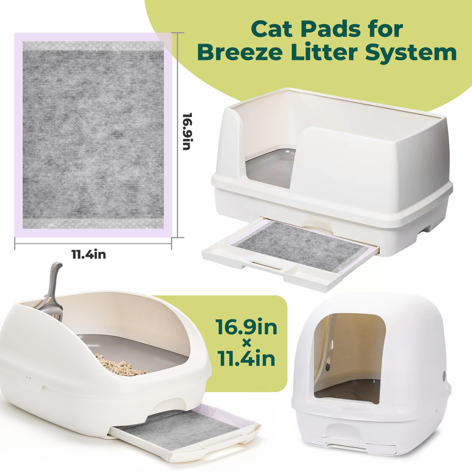 Cat Pads Refills for Tidy Cats Breeze Litter System - Super Absorbent 6-Layer Pads for Odor Control, Activated Carbon - 16.9 x 1