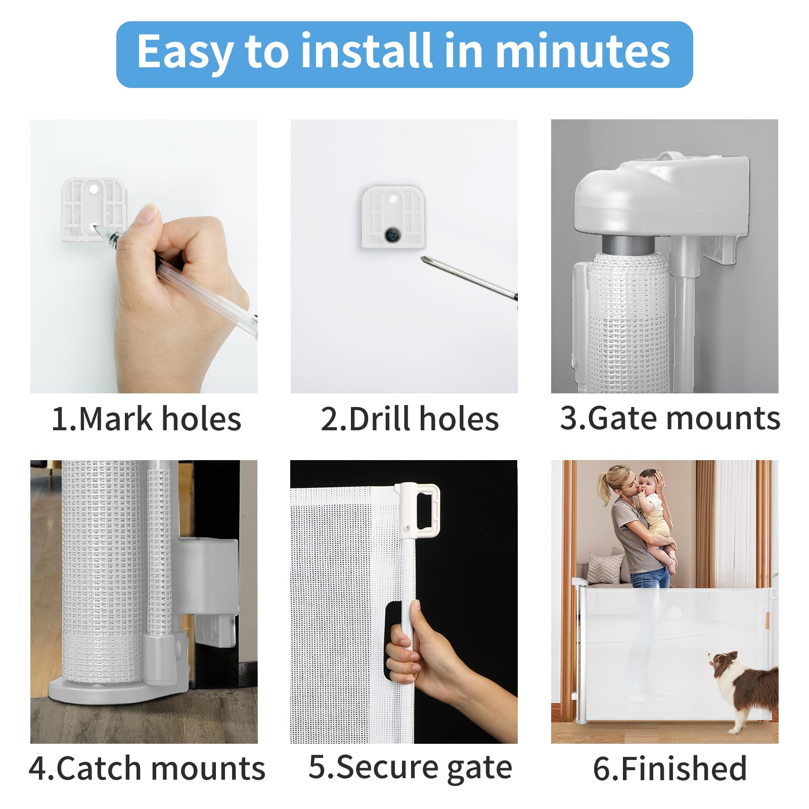 Veraste Retractable Baby Gate,Mesh Baby Gate or Mesh Dog Gate,33'' Tall,Extends up to 55'' Wide,Child Safety Gate for Doorways,