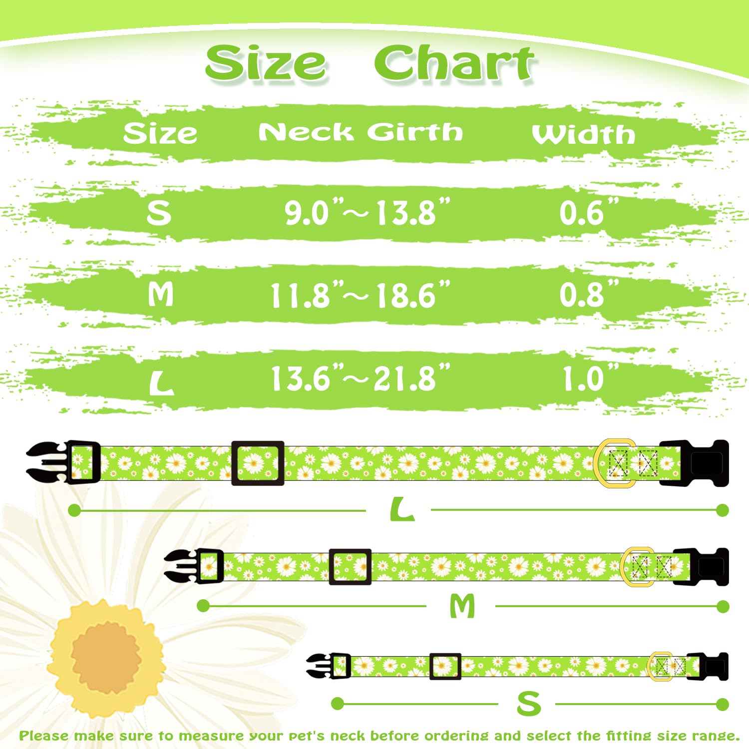 Prehai Cute Cotton Dog Collar For Boy And Girl Dogs Fresh Flower Pattern Puppy Collar For Small Medium Large Dogs Adjustable Flo