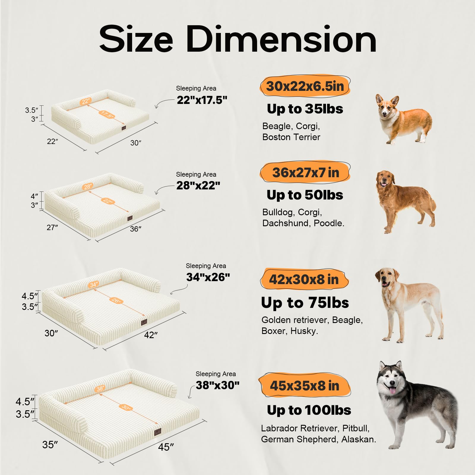 Large Dog Bed Waterproof Orthopedic Foam Dog Beds for Large Dogs Sofa Comfy Pet Bed with Washable Removable Cover & Non-Slip Bot