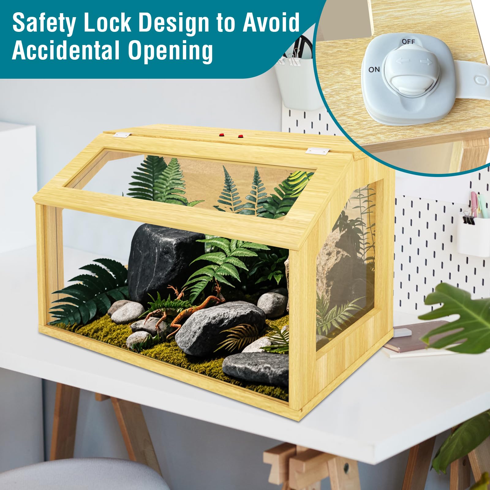 25 Gallon Reptile Tank, Wooden Bearded Dragon Terrarium Tank With Top Ventilation, Large Reptile Enclosure For Snake, Lizard, An