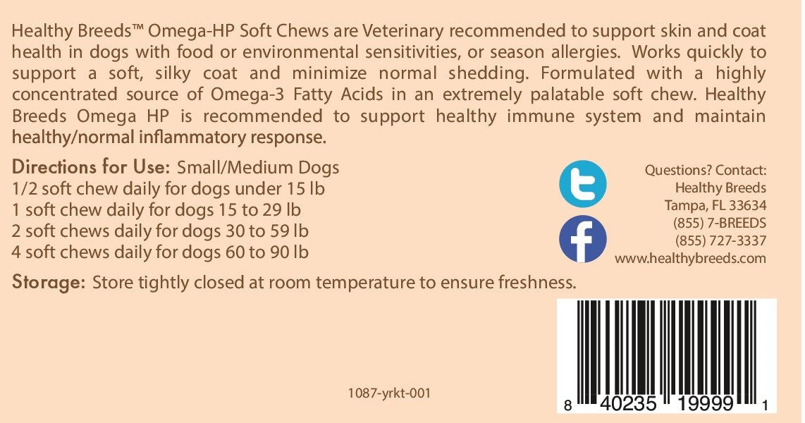 Healthy Breeds Yorkshire Terrier Omega HP Fatty Acid Skin and Coat Support Soft Chews 60 Count