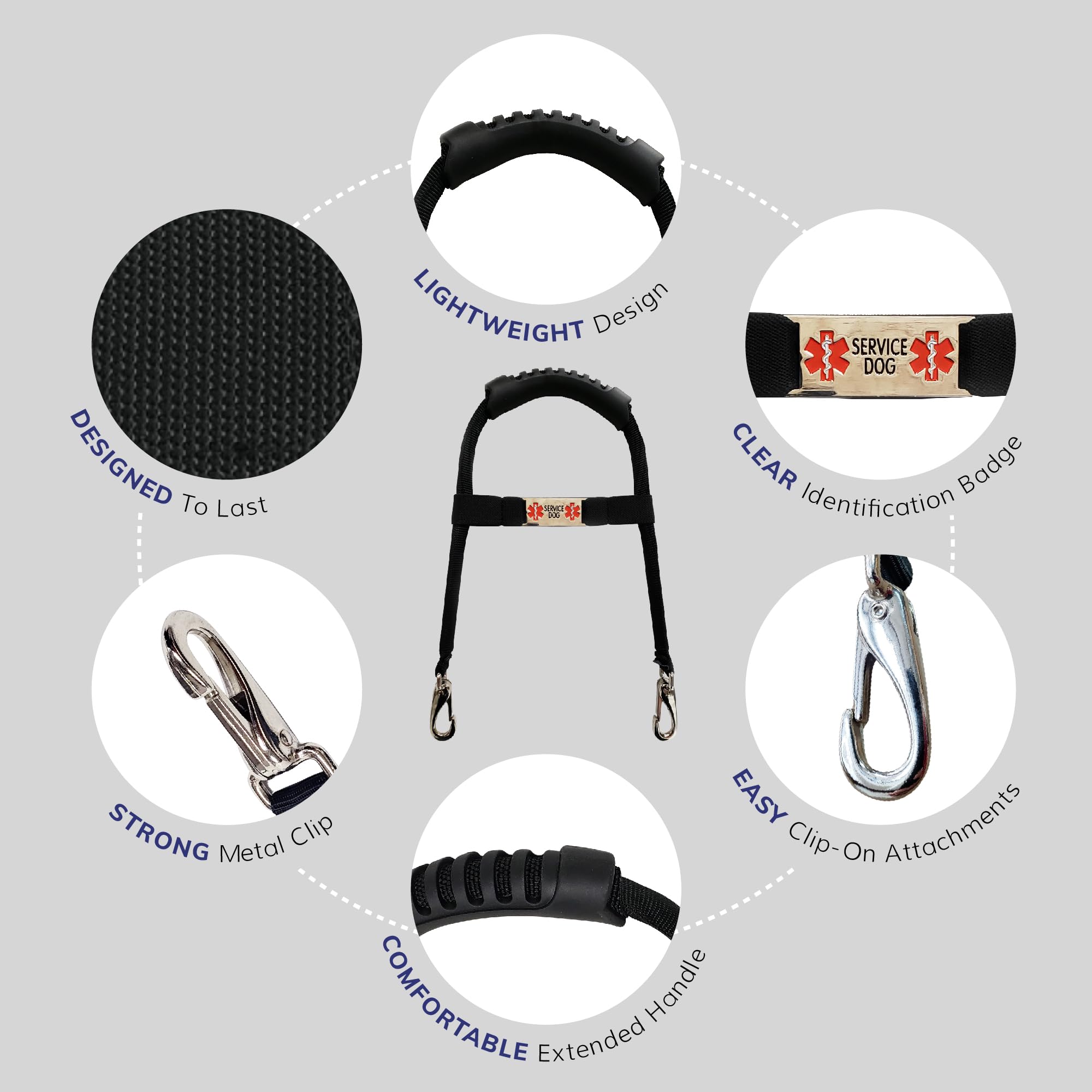 Activedogs Service Dog Handle, 12 Inch, Solid Core Aluminum, T-Shape Or Round Or Rectangular, Made In Usa, Includes Molded Rubbe