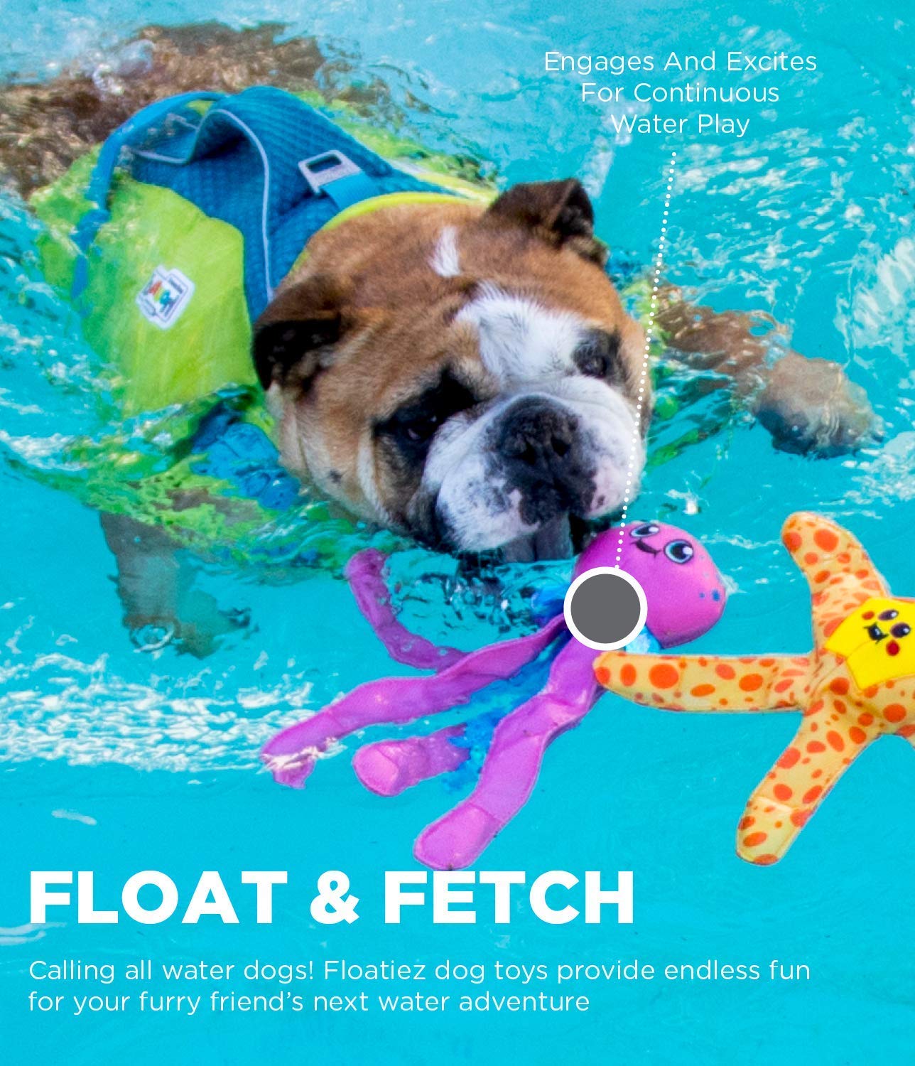 Outward Hound Floatiez Stingray Large Interactive Dog Toy - Blue & Yellow, 14.2x11.75 Inch, Perfect for Water Play