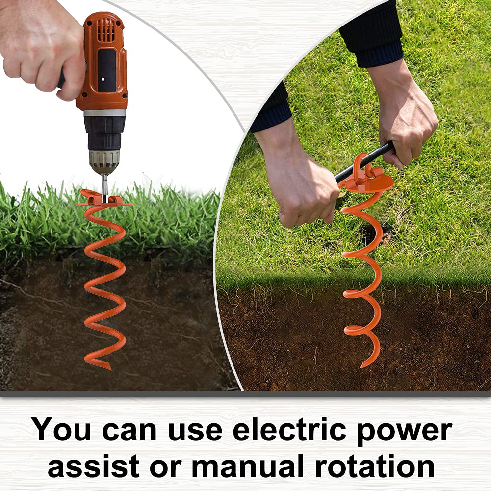 Eurmax Usa 4-Pc Pack Trampoline Anchor Spiral Stakes Heavy Duty Anchor Kit For Trampoline, Tents, Tarps, Canopies,Car Ports,Dog Tie Out And Etc (Orange)