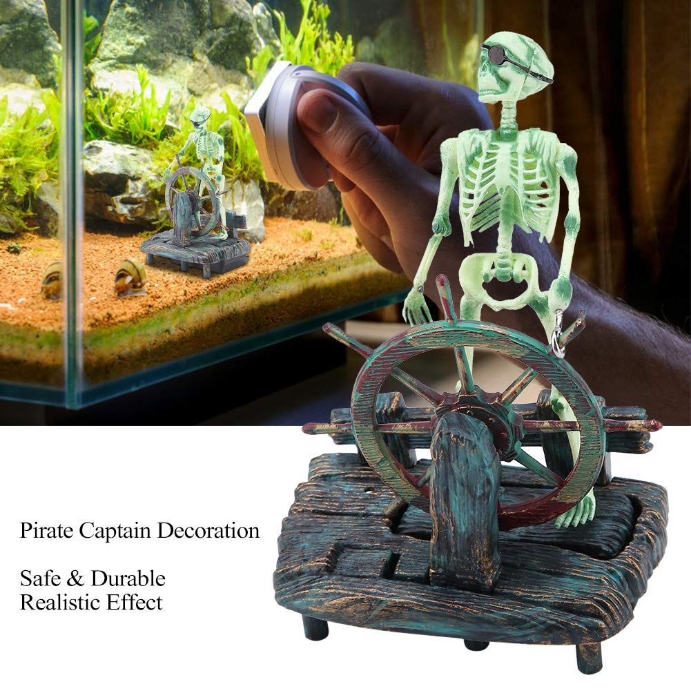 Semme Pirate Fish Tank Decorations, Fish Air Skeleton Chest, Action-Aquarium Ornament, Fish Landscape Decoration Pirate Captain