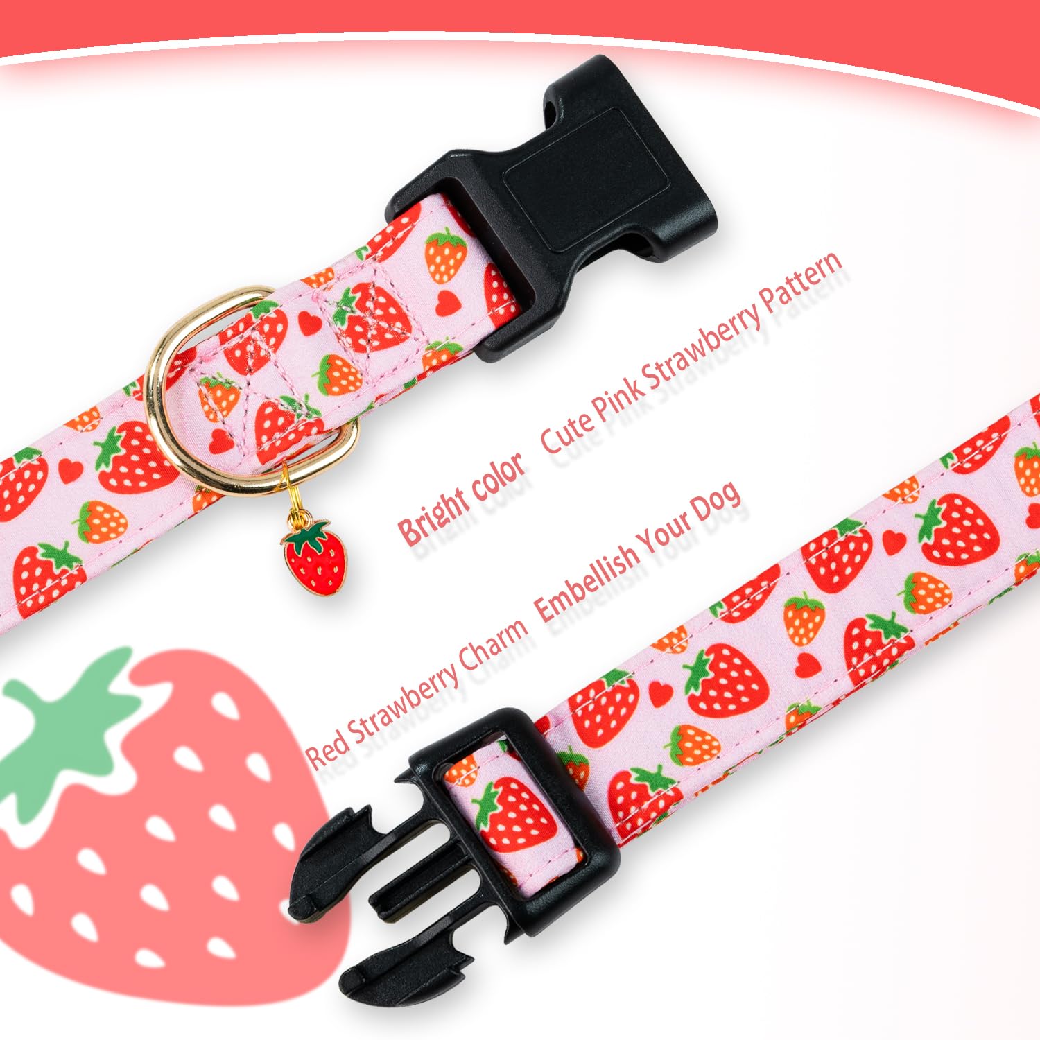 Prehai Cute Cotton Dog Collar For Small Medium Large Dogs Special Design Cute Pink Strawberry Dog Collar For Girl Female Dogs So