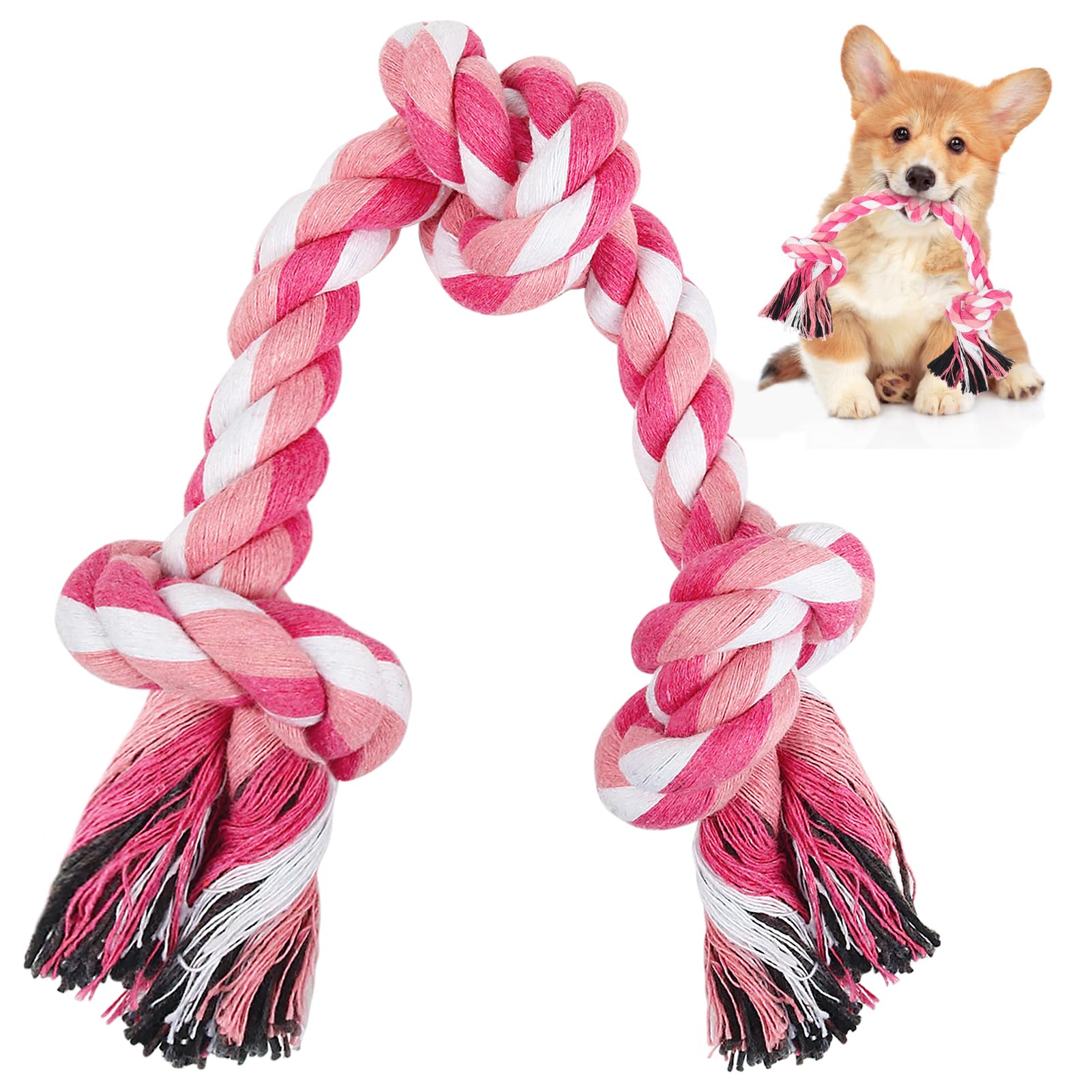 Szee Dog Rope Toy, 14 In 3 Knots Chew Rope For Small Medium Dogs, Natural Cotton Pull Toy For Tug Of War And Teeth Cleaning (Pin
