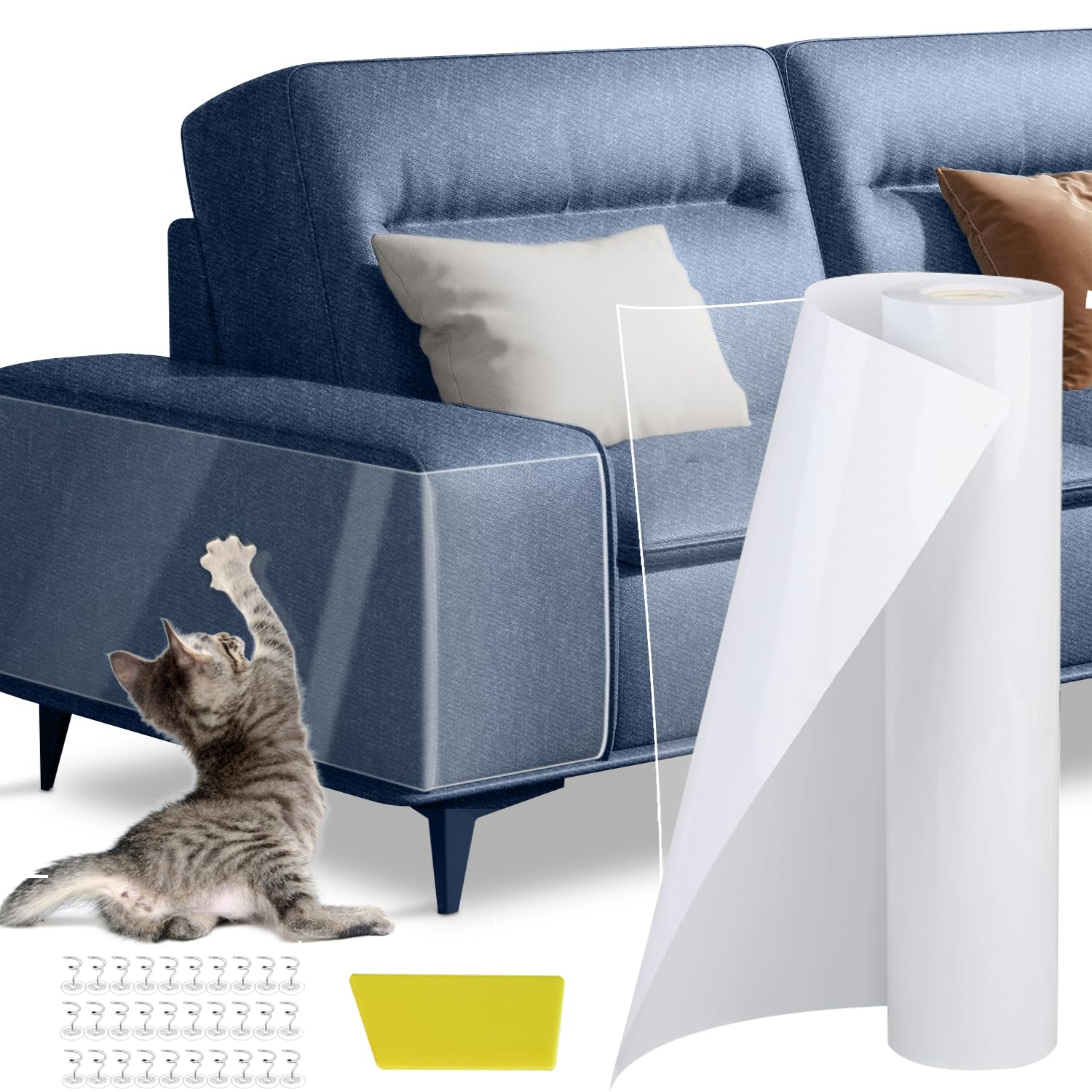 [Thicken Vinyl] Anti Cat Scratch Furniture Protector, Single-Sided Sticky Couch Protector From Cat Claws, Stronger Adhesive Cat 