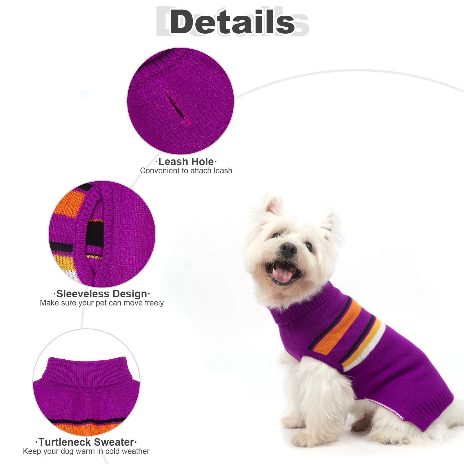 PAWCHIE Dog Sweater for Small Size Dog Girls Boys, Warm Coat Turtleneck Thick Dog Clothes with Leash Hole, Stretchy Knitted Dog
