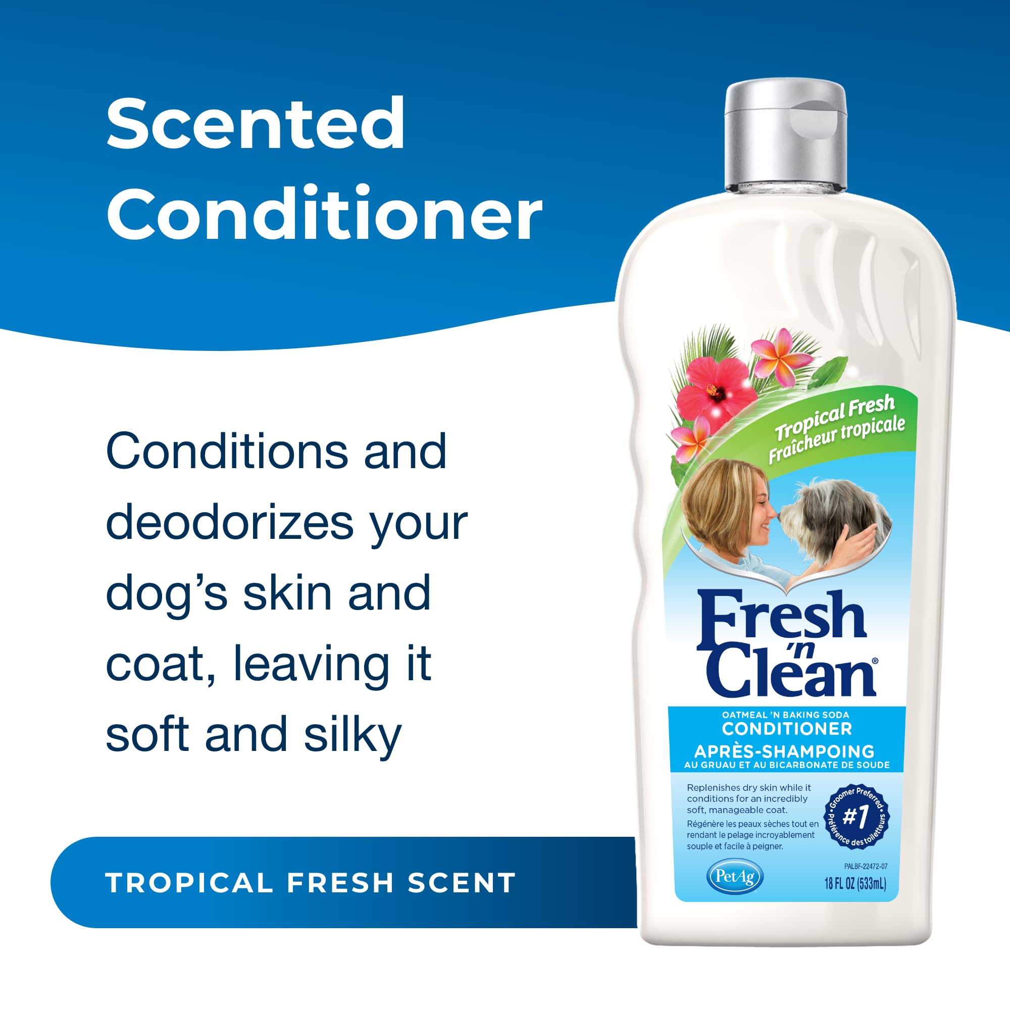 Pet-Ag Fresh ’N Clean Oatmeal ’N Baking Soda Conditioner, Tropical Fresh Scent - 18 Oz - Gently Cleans, Soothes & Deodorizes Dogs With Vitamin E & Aloe Vera - Soap Free