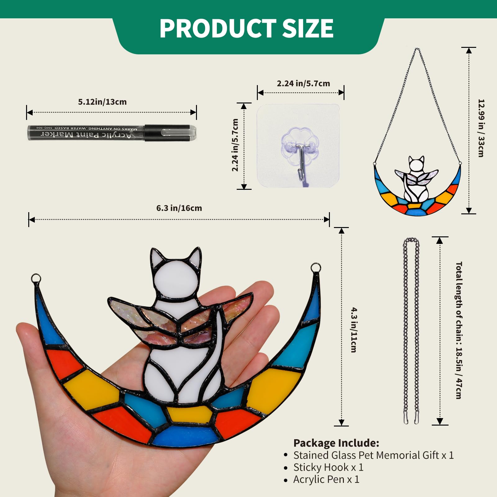 Fufyukey Angel White Cat Memorial Gifts - Stained Glass Window Hanging Decoration, Rainbow Bridge Cats Angel Wings Suncatcher, C