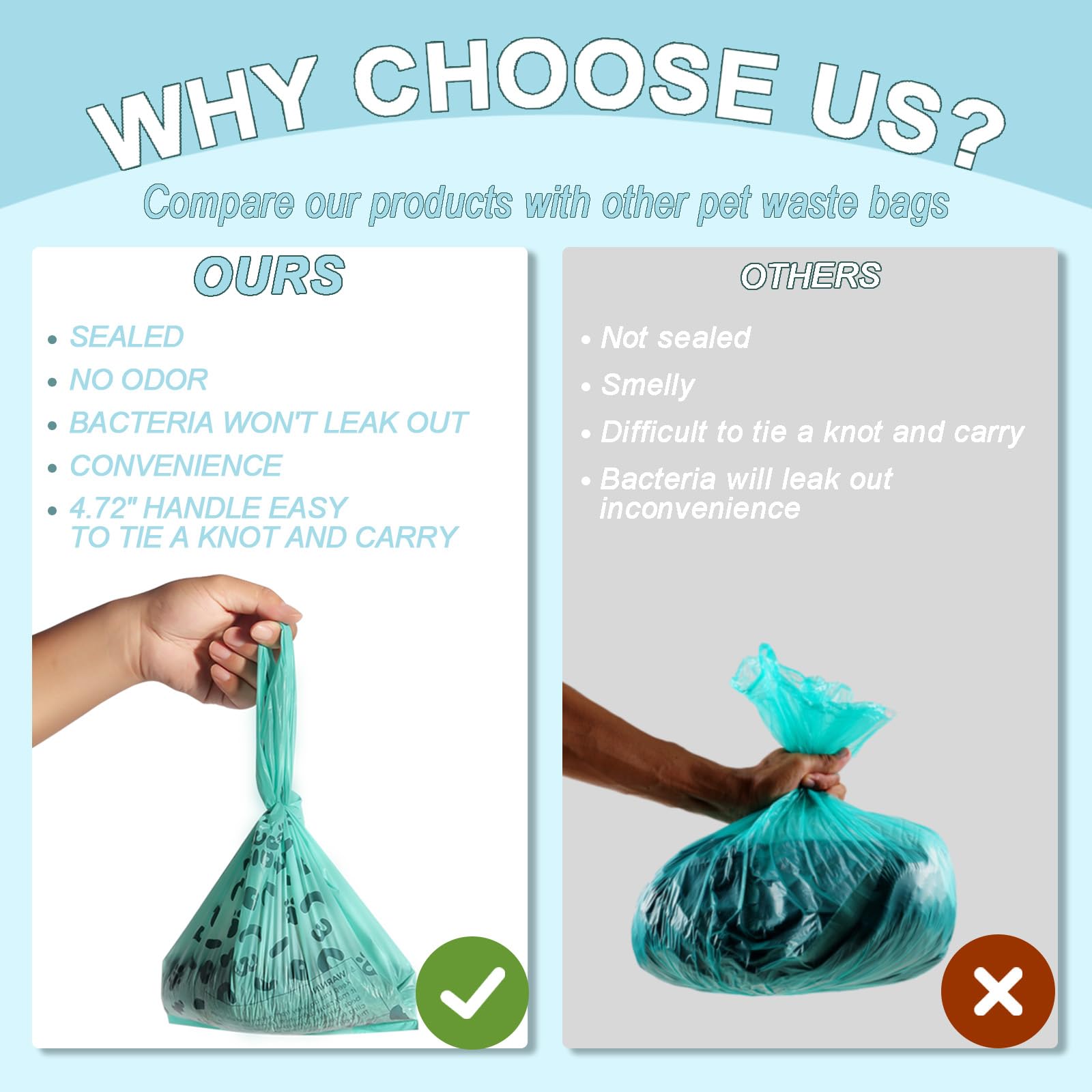 Cat Poop Bags - Pawsholic Biodegradable Cat Litter Bags With Handle,180 Count,Cornstarch Based Extra Thick&Leak-Proof,For Pet Po
