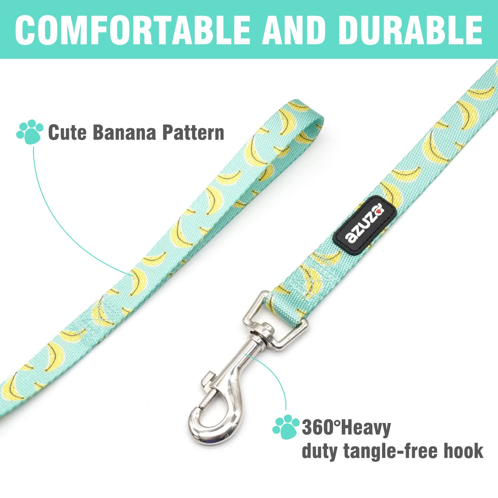 Azuza Dog Collar And Leash Set, Cute Patterns On Nylon Collar And Matching Leash, Great Option For Medium Dogs
