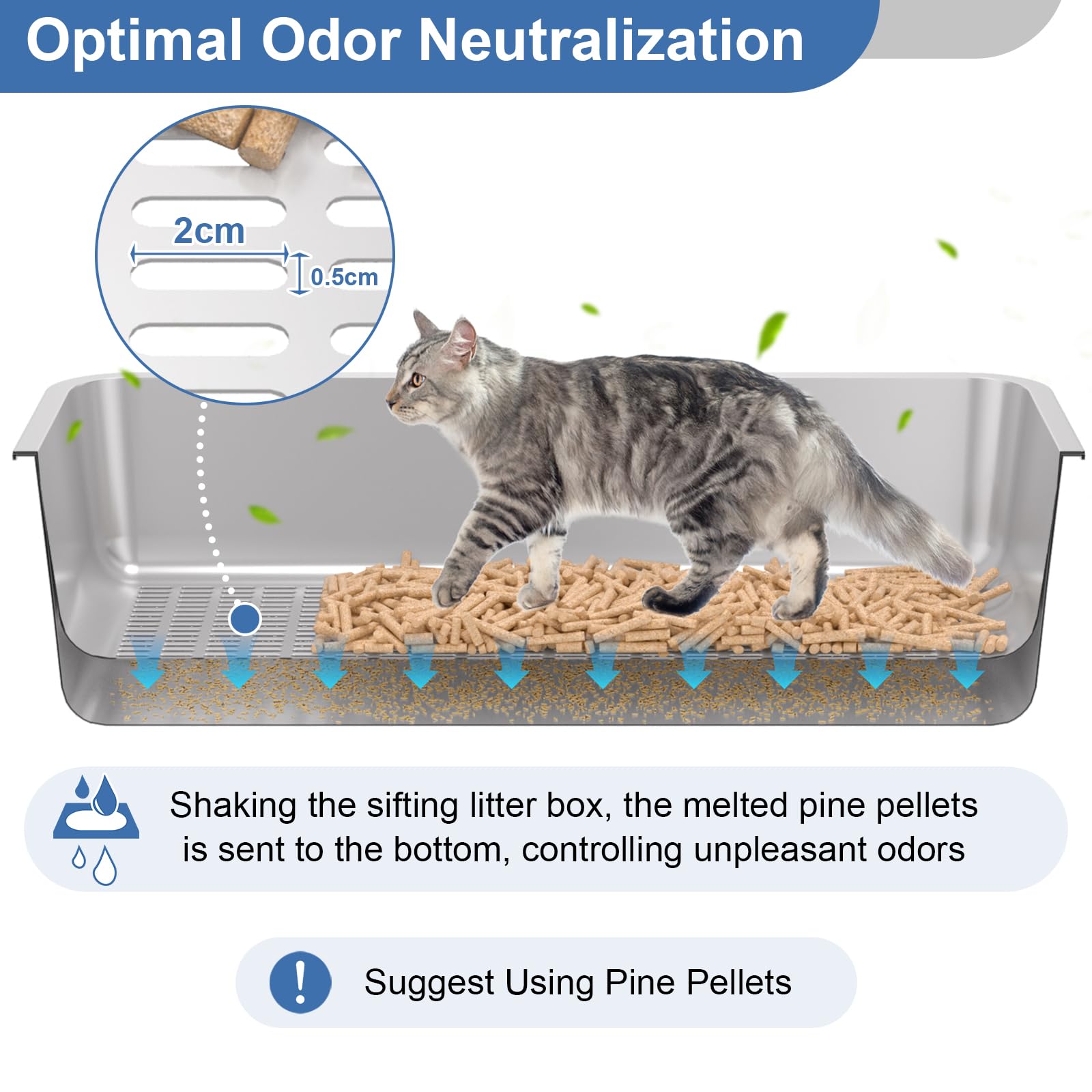Yoochee Stainless Steel Sifting Litter Box With Lid, Xxl Sifting Cat Litter Box Extra Large For Pine Pellets & Big Cats, Metal S