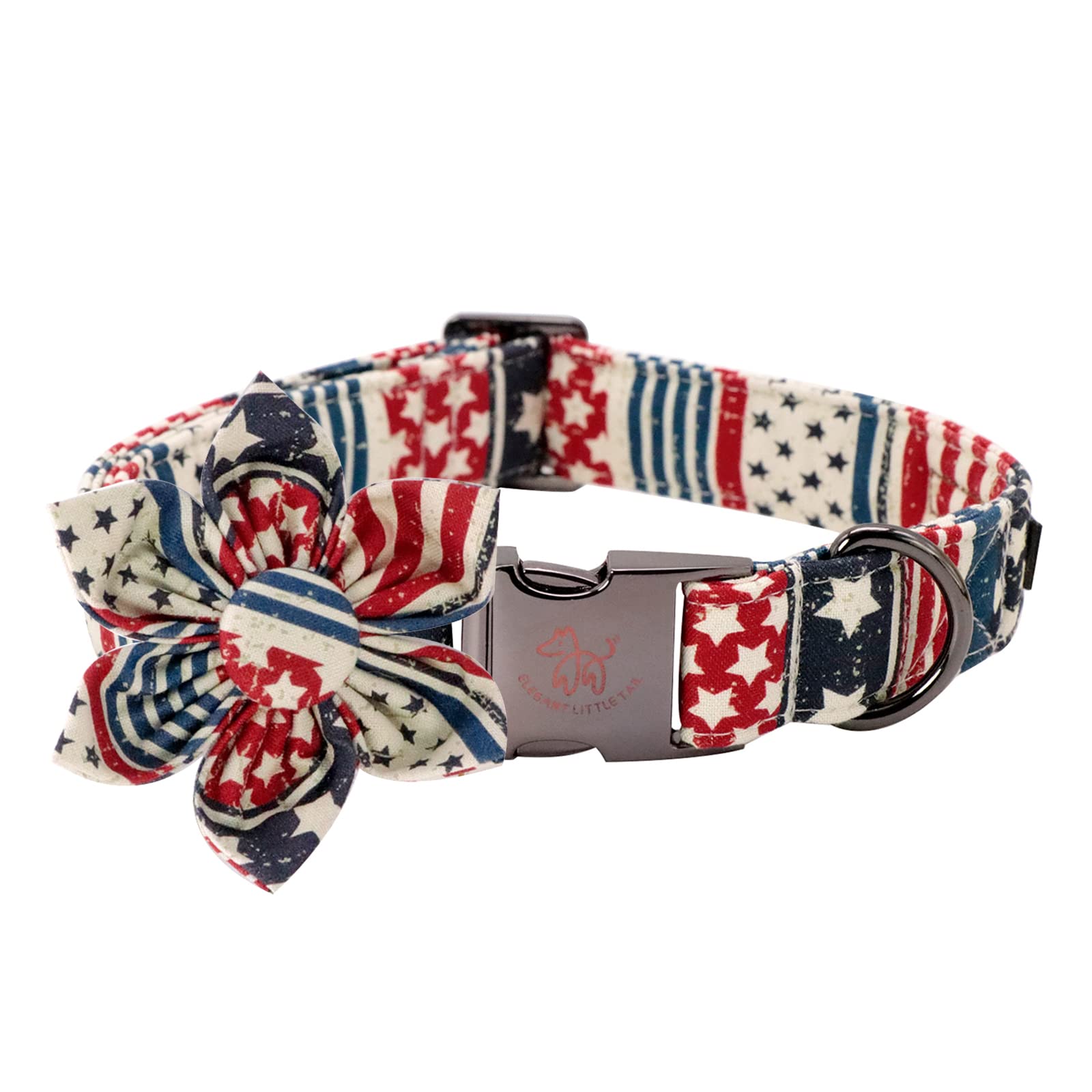 Elegant Tail Us Flag Dog Collar - Cute Detachable Flower Collar, Adjustable For X-Large Dogs