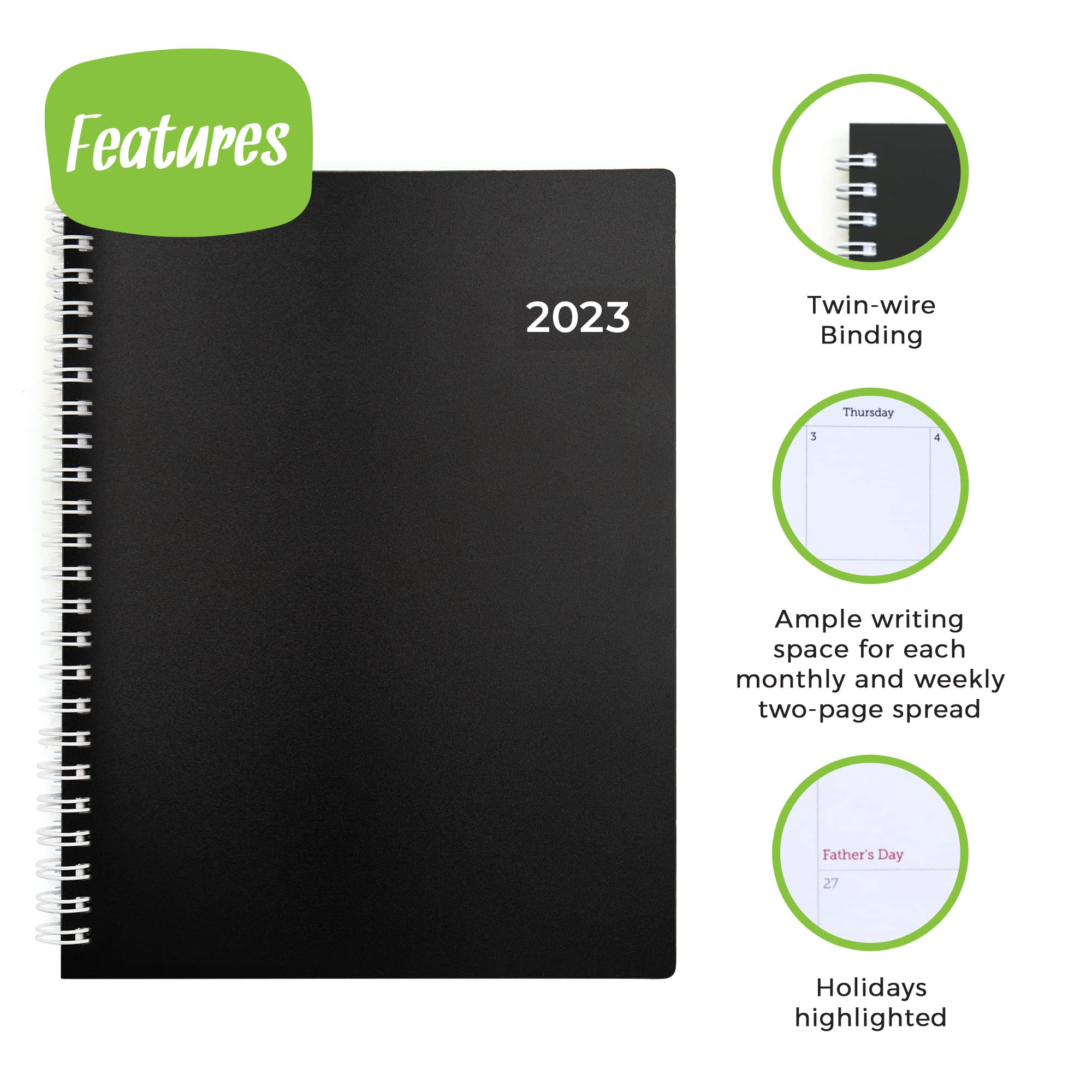 Walldeca 2023 Annual Weekly Planner, Weekly  Monthly Planner, Jan 2023 - Dec 2023  Flexible Cover, Notes Pages, Twin-Wire Bindin