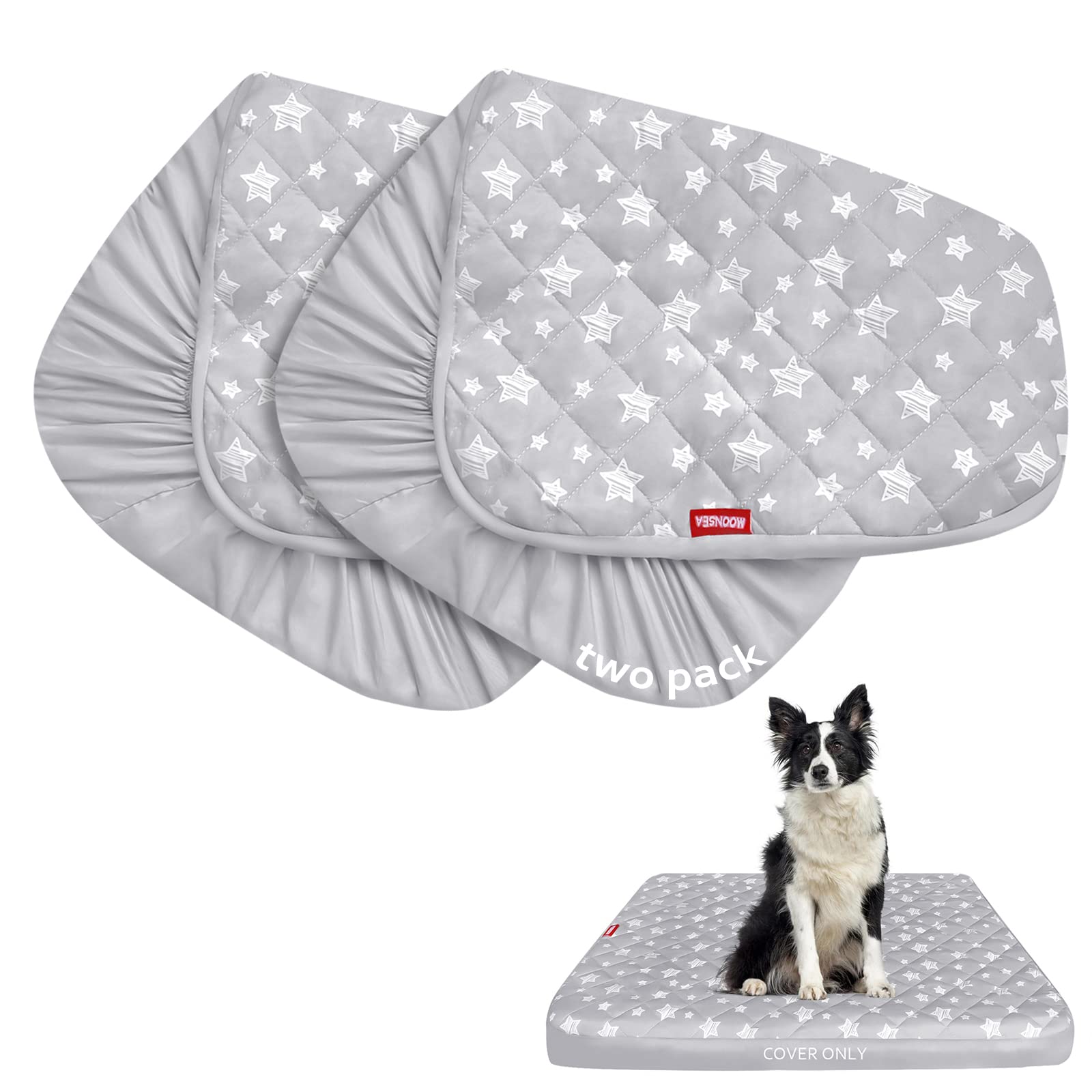Moonsea Dog Bed Covers Replacement Washable 2 Pack, Waterproof Dog Bed Covers Dog Pillow Cover Quilted, Pet Bed Cover Lovely Grey Star Print, Puppy Bed Cover 29X41 Inches, For Dog/Cat, Cover Only