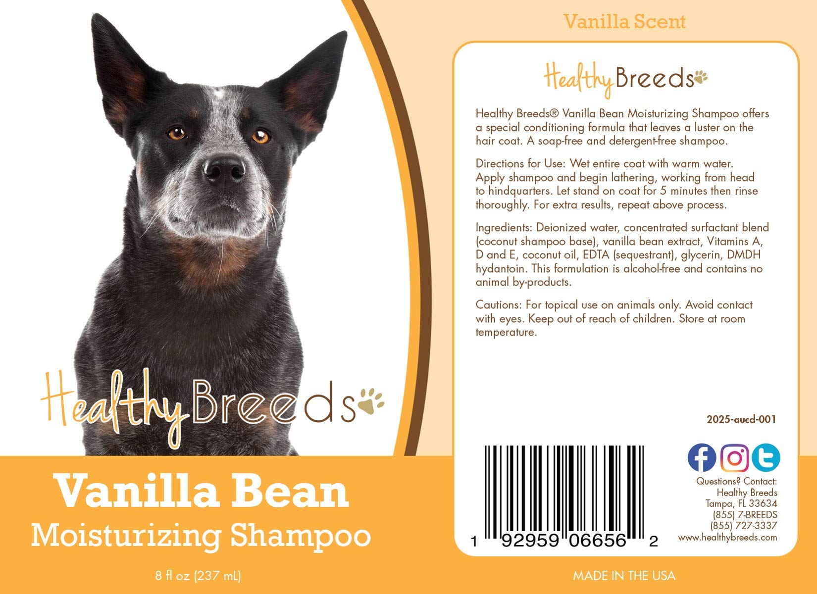Healthy Breeds Australian Cattle Dog Vanilla Bean Moisturizing Shampoo + Conditioner - With Vitamins A, D, E + Coconut Oil - 8 O