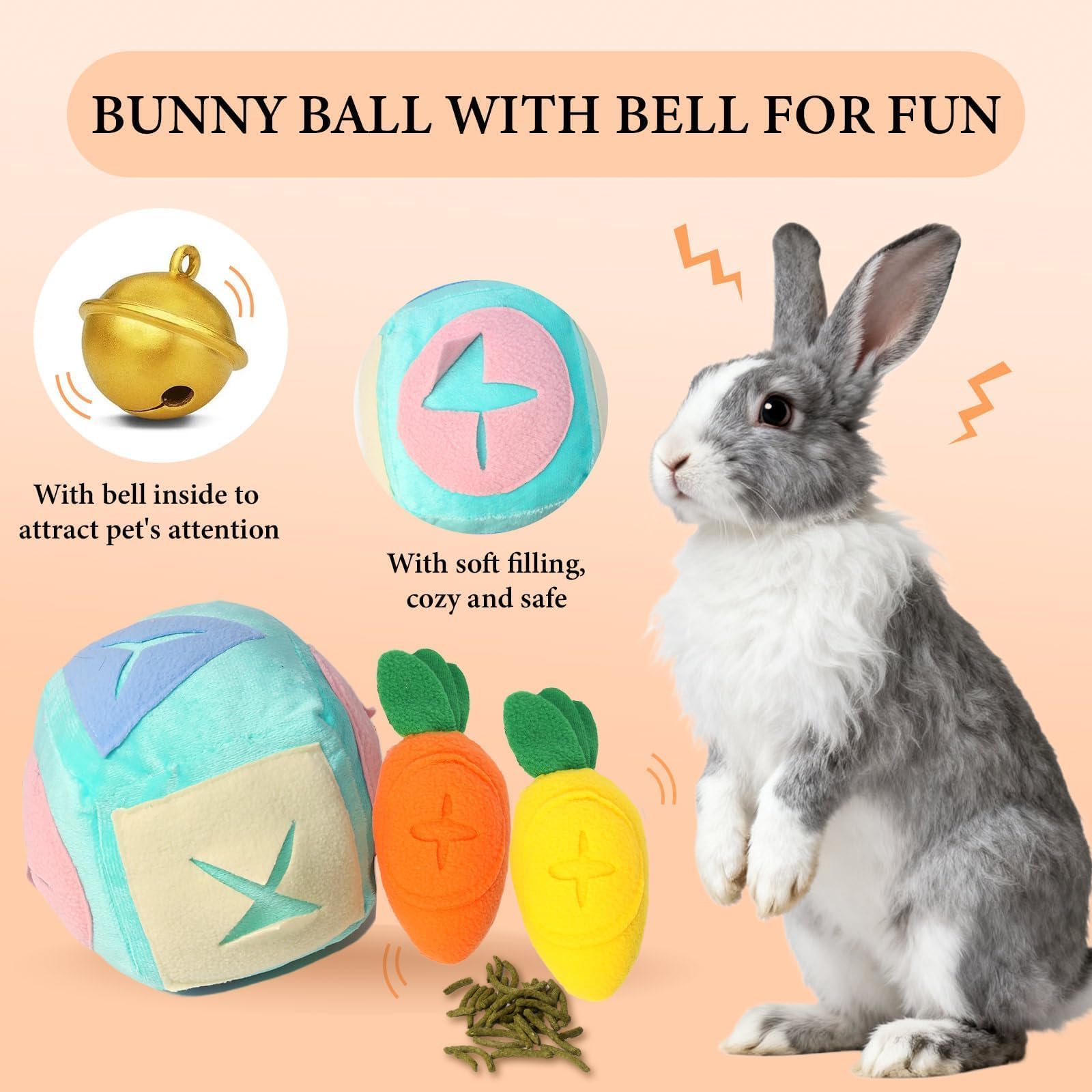 Hollima Large Rabbit Foraging Toy with Bell, Washable Puzzle Feed Game Rabbit Toy for Bunnies Boredom, Snuffle Ball Treat Dispen