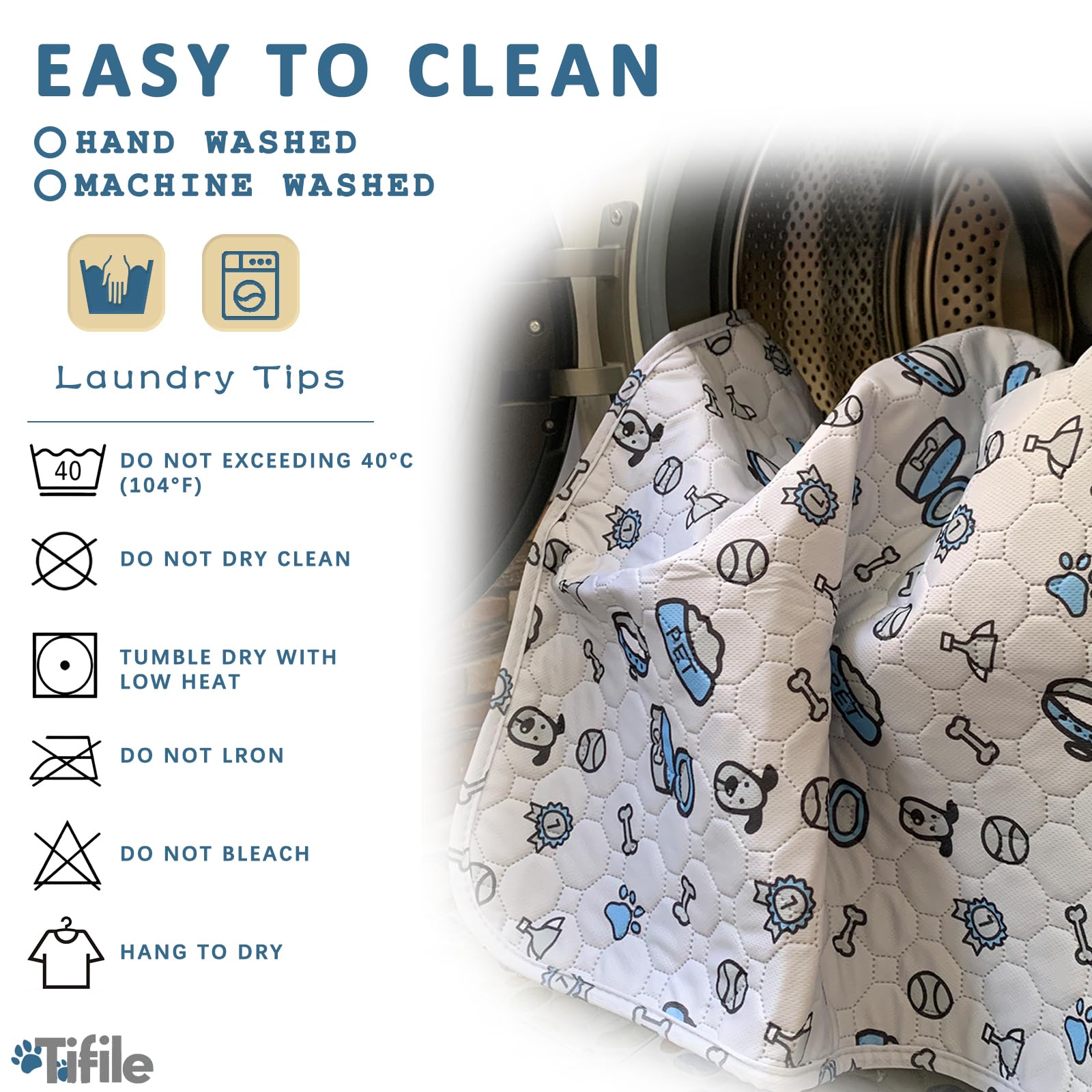 Washable Pee Pads For Dogs, 1 Pack Reusable Puppy Pad, Absorbent Whelping With Bone Print, Non-Slip Waterproof Pet Training For