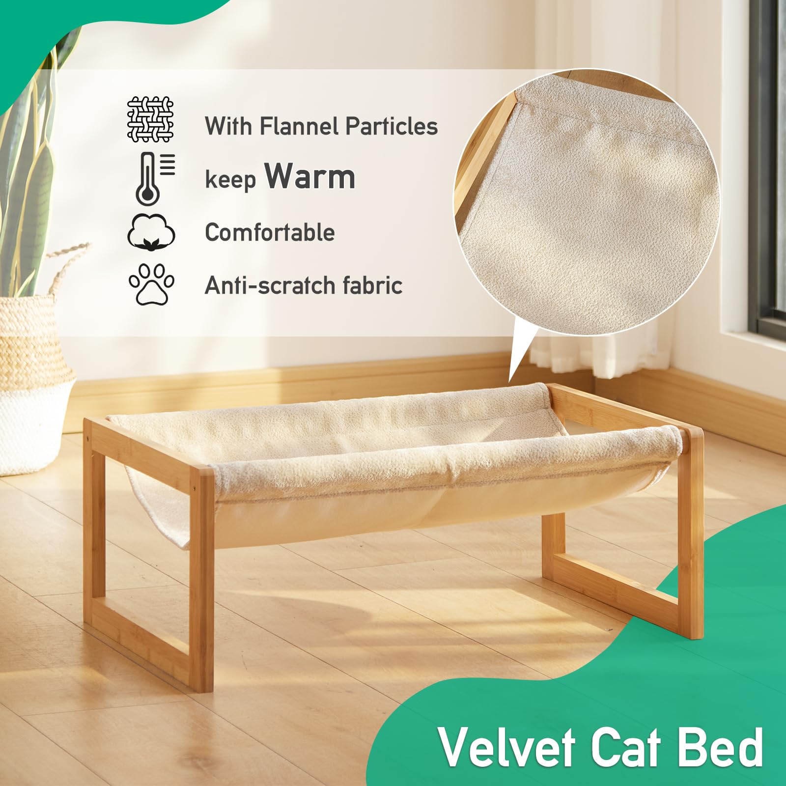 Kiplant Elevated Cat Bed, Large Cat Hammock Bed, Bamboo Wood Cat Hammock For Outdoor, 25 X 16.5 Inch Elevated Pet Furniture Suit