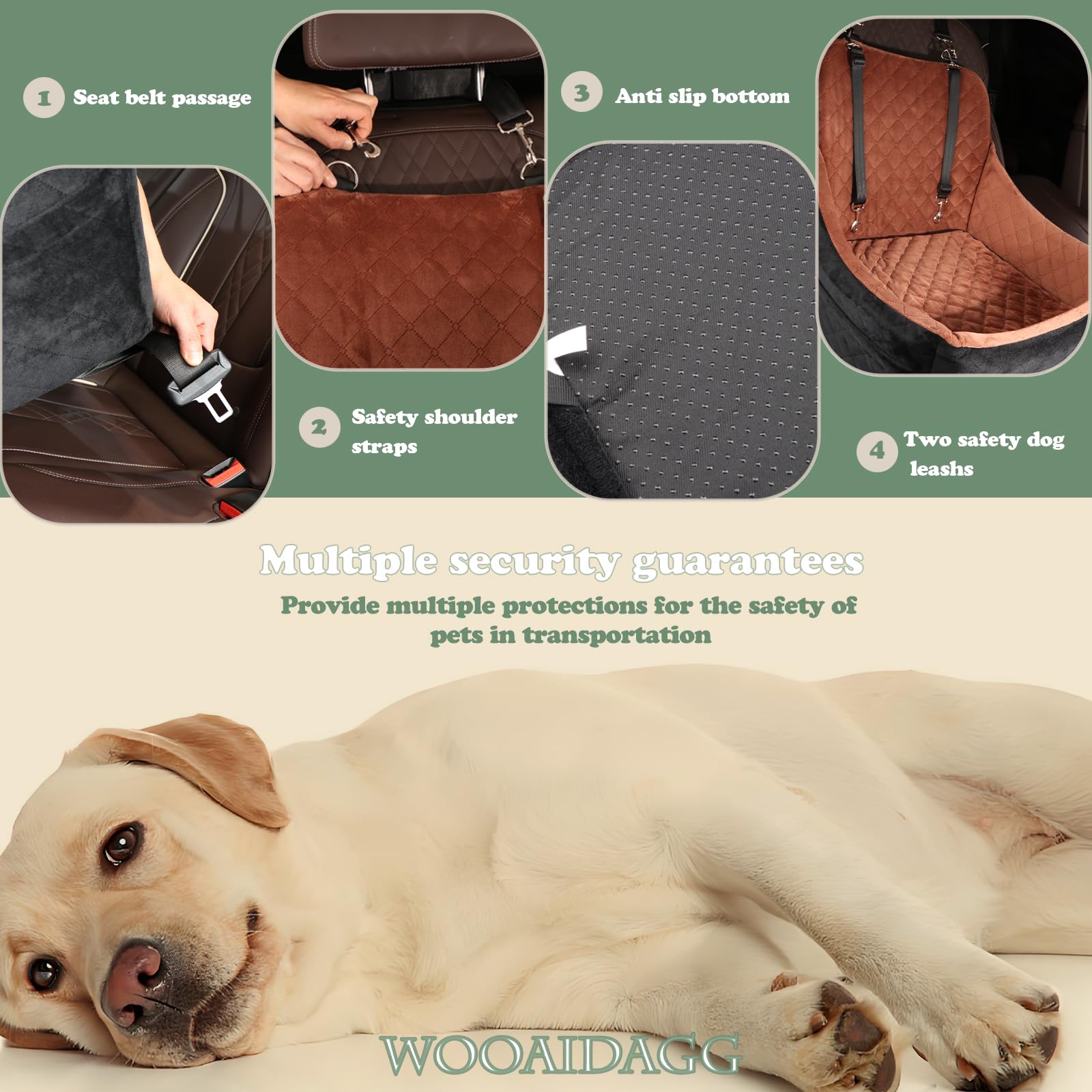 WOOAIDAGG Dog Car Seat for Medium Sized Dog,Pet Travel Car Bed with Seat Belt Channle,Fully Detachable and Washable Car Dog Seat