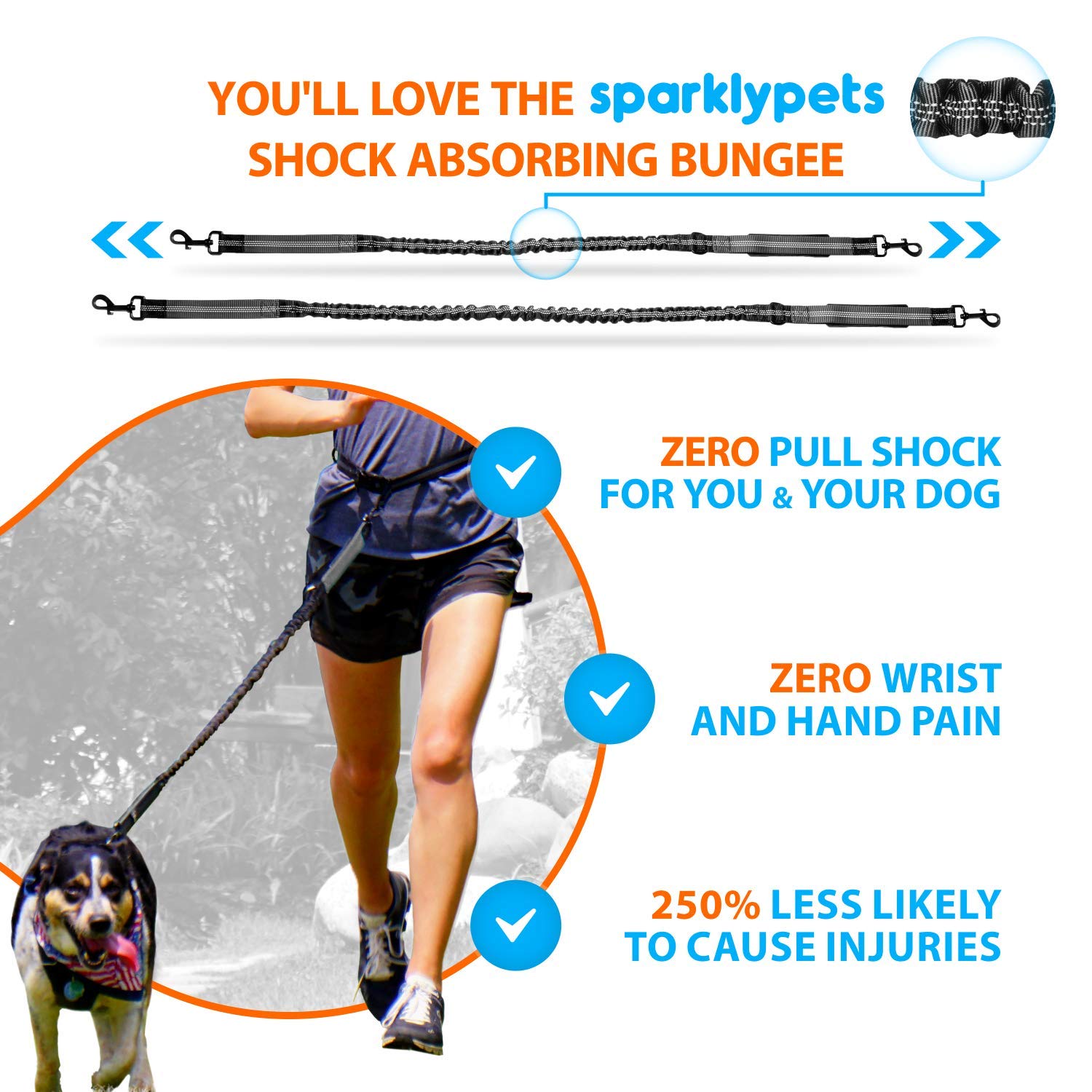 Sparklypets Hands Free Dog Leash For Medium And Large Dogs - Professional Harness With Reflective Stitches For Training, Walking, Jogging And Running Your Pet (Gray, For 1 Dog)