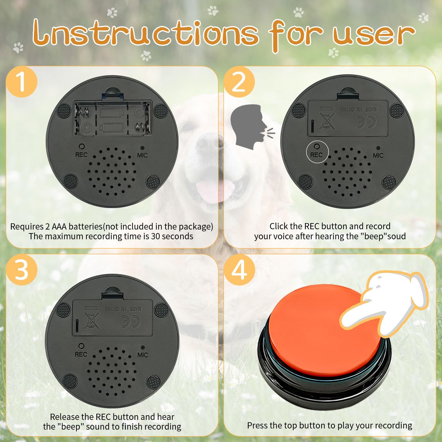 RIBOSY Dog Training Buzzer Set - 6 Recordable Buttons, Non-Slip Mat, 50 Stickers, Battery Included, Model RBS-RB-6P-05