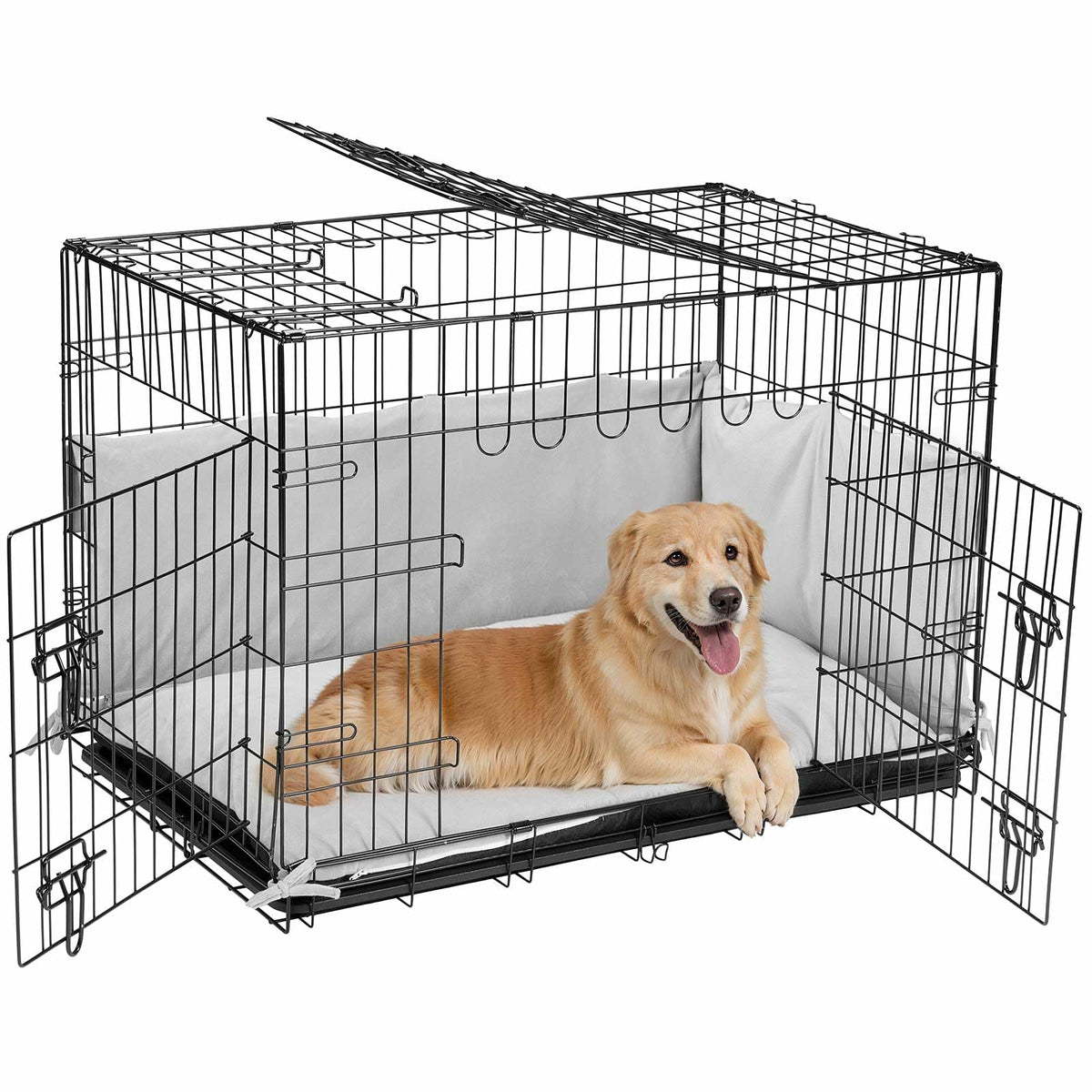 Veehoo 36 Inch Dog Crates For Large Dogs With Bumper-Three Doors Folding Metal Wire Dog Crate Cage, Indoor Outdoor Large Dog Cra
