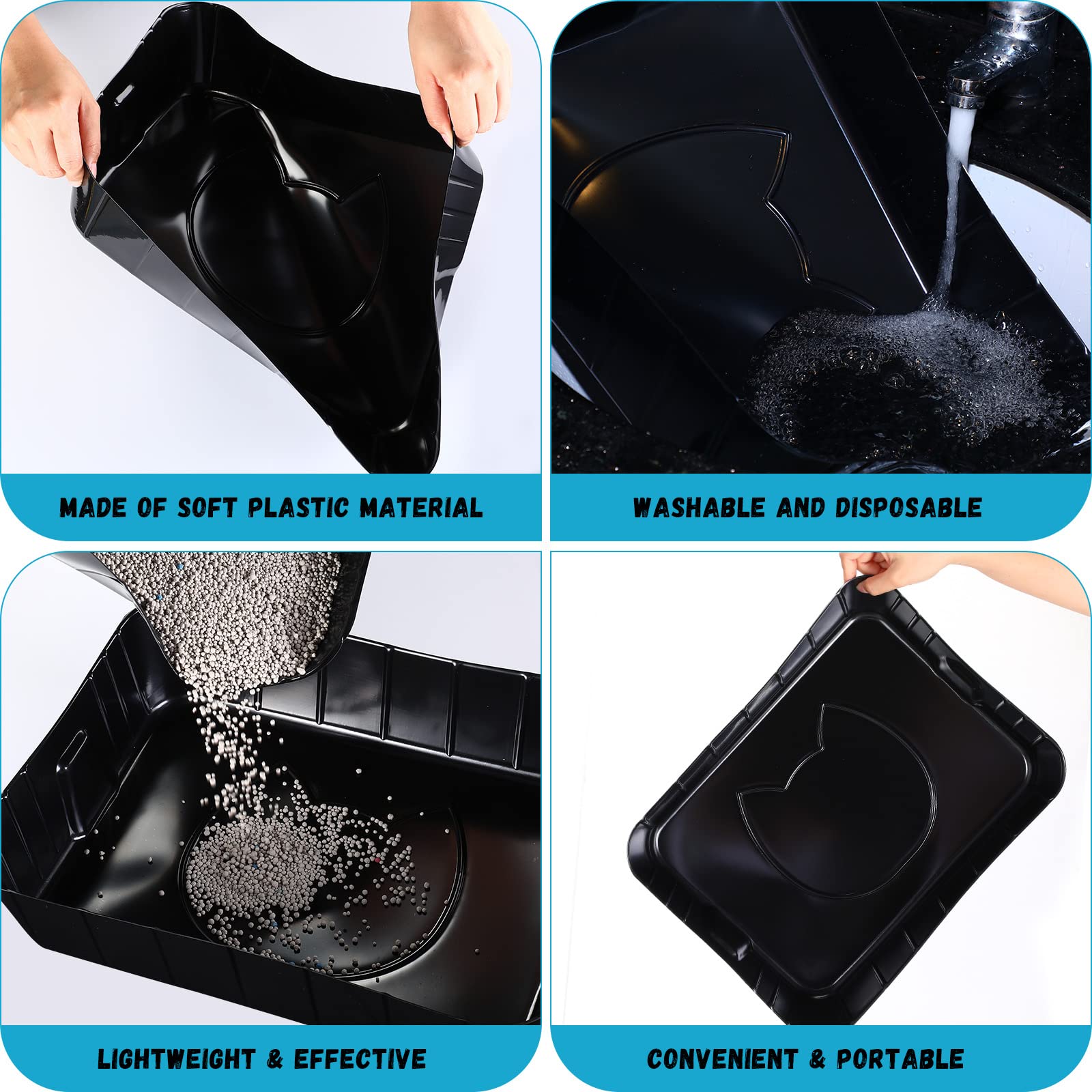 Bokon 50 Pack Disposable Litter Boxes for Cats - Small Black Plastic Litter Tray, 15.7 x 11.8 x 3 Inches, Ideal for Indoor Pets