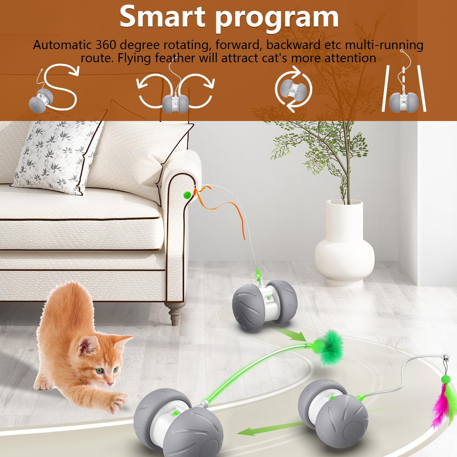 Bentopal Automatic Cat Toys Interactive Feather Toys, Pet Exercise Electric Toys For Indoor Cats/Kitten With Feather