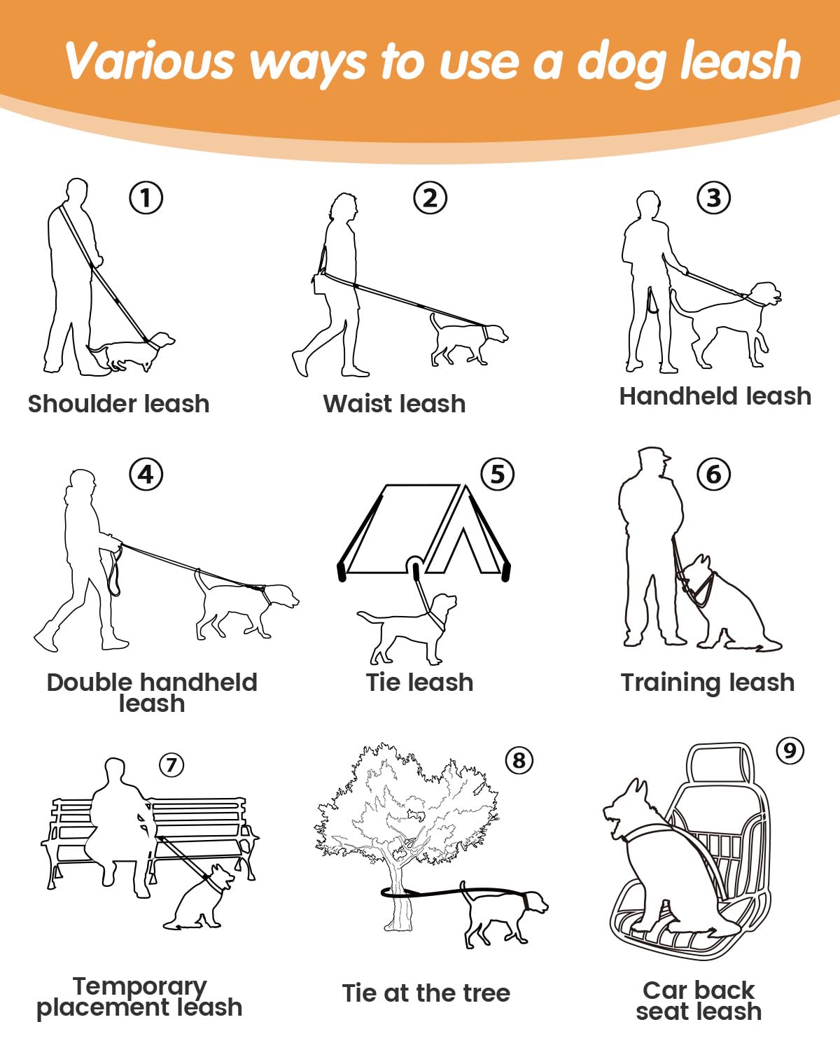 Wanfire Hands Free Dog Leash, Multifunctional Crossbody Dog Leash, 5.9-9.5Ft Long Waist Belt With Car Seatbelt And Double-Sided