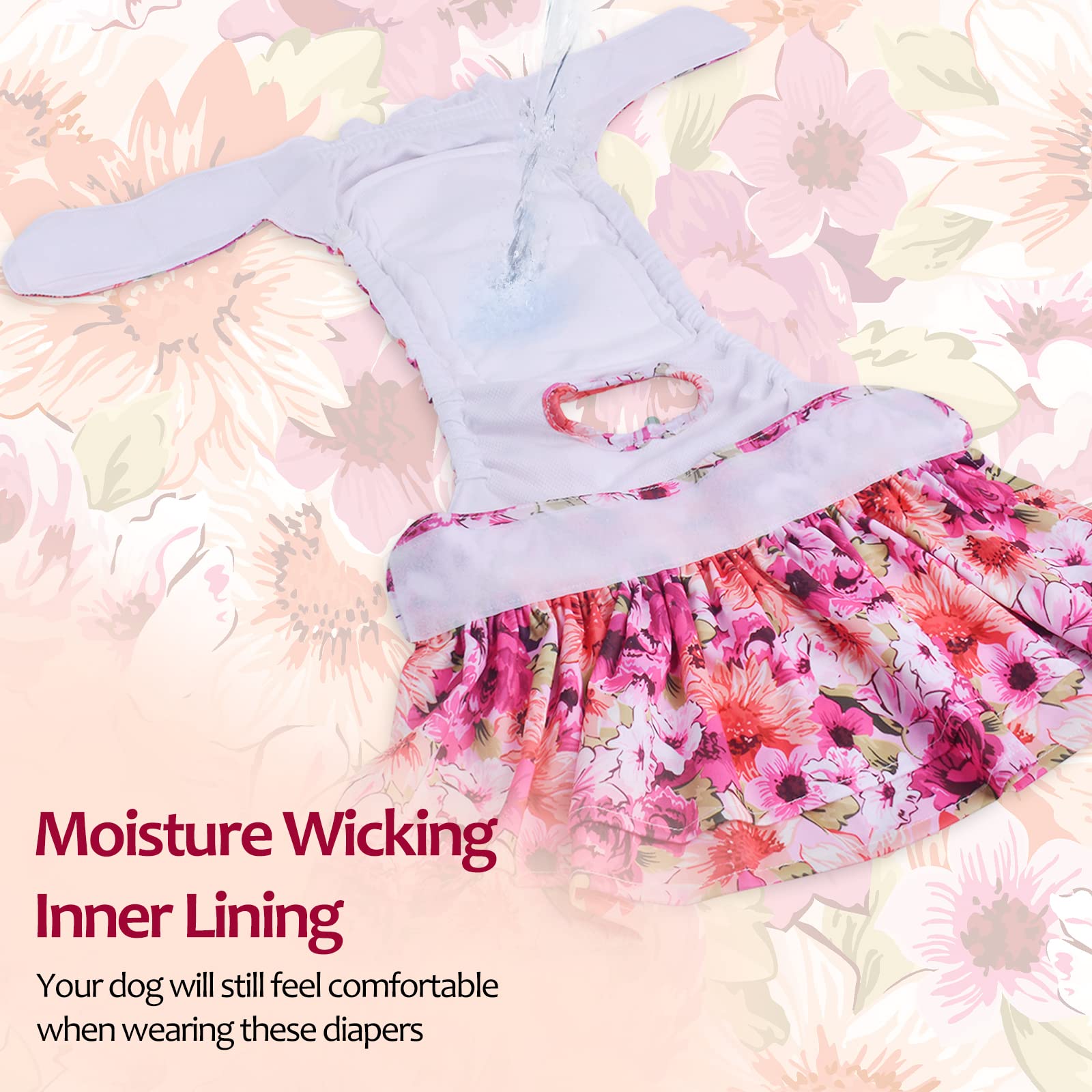 Cutebone Female Dog Diapers With Skirts 3 Pack Reusable Puppy Dresses Pants For Heat Cycle Period Qbd03Xl