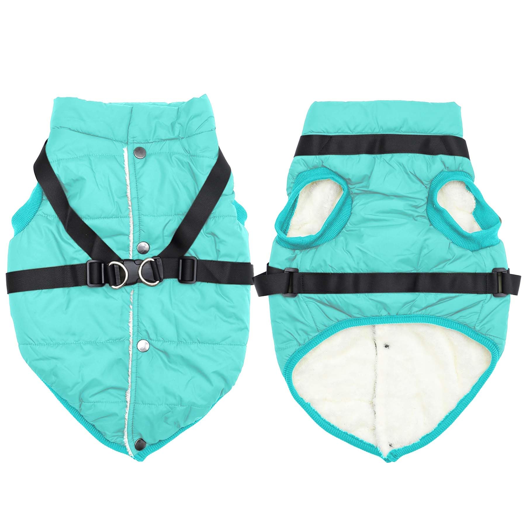 Joydaog Dog Jacket With Harness,Fleece Lined Warm Puppy Coat For Winter,Soft Windproof Small Dog Vest,Bluegreen S