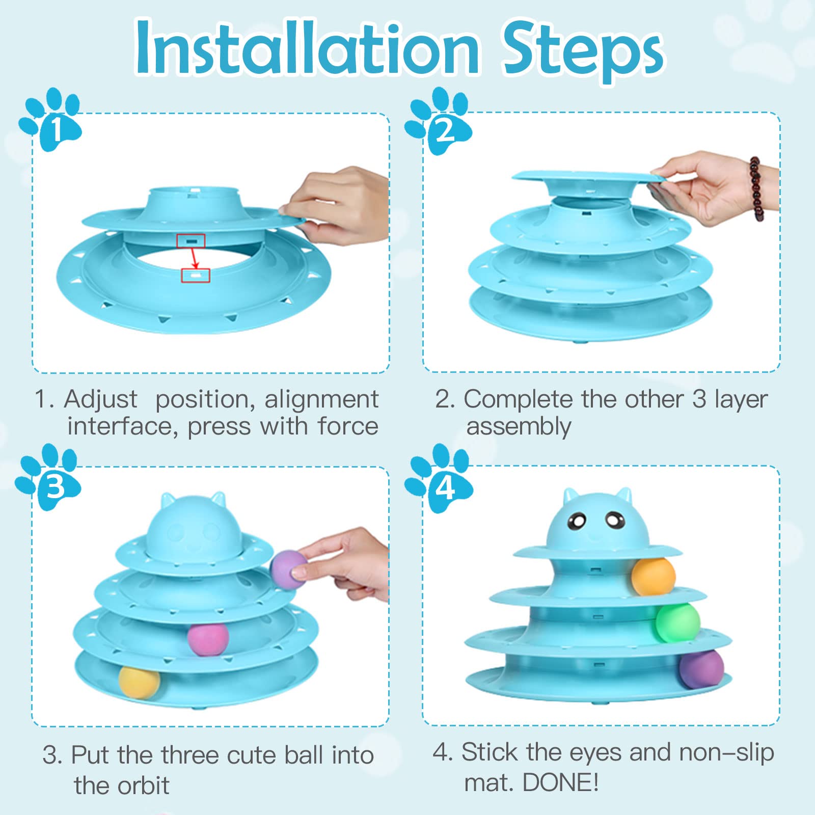 UPSKY 20 PCS Cat Roller Toy 3-Level Turntable for Indoor Cats - Kitten Set With Teaser, Mice, Spring, and Various Ball Toys