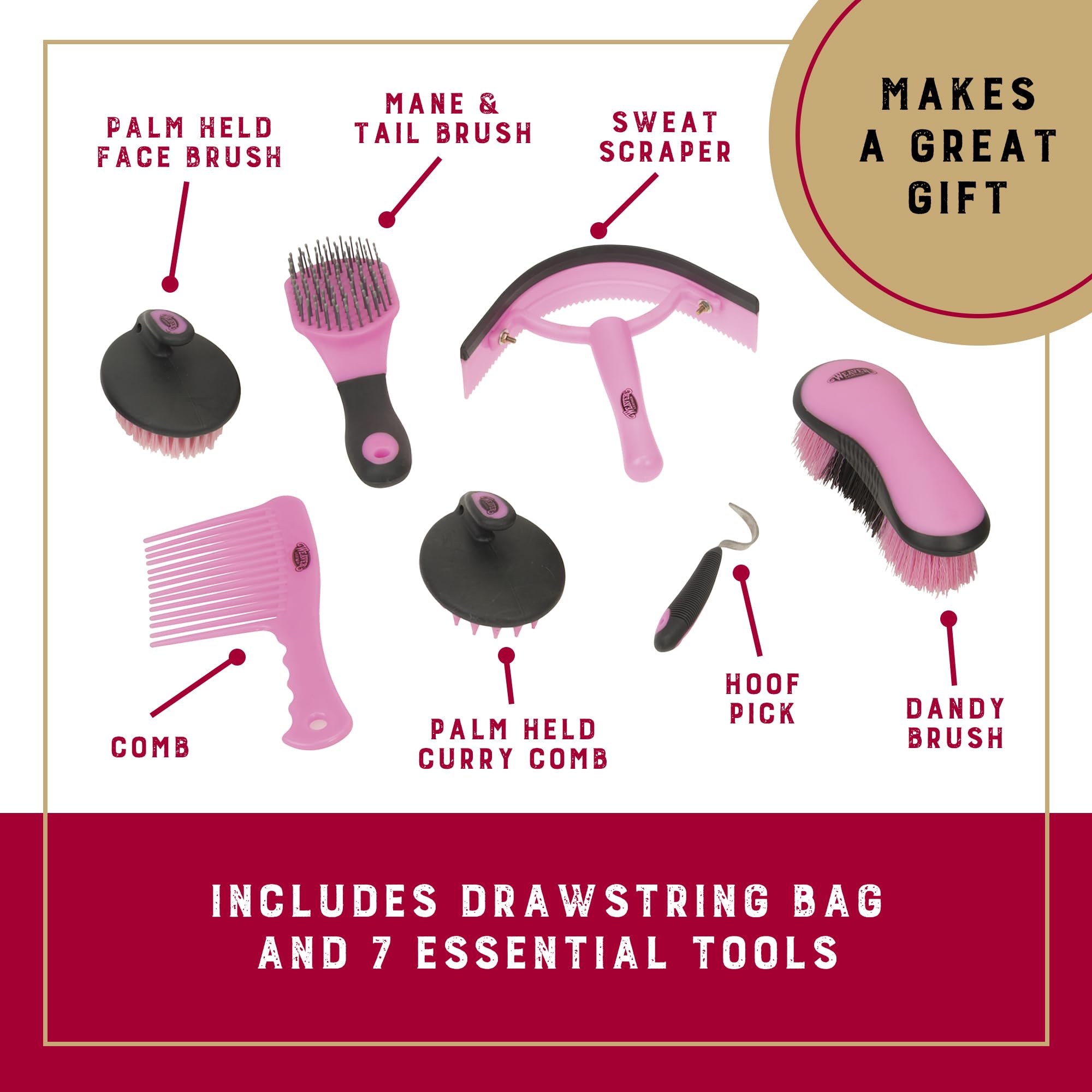 Weaver Leather Horse Grooming Kit, 7-Piece Horse Brush Set With Organizer Tote Bag, Equine Care, Horse Tack Room Equipment, Groo