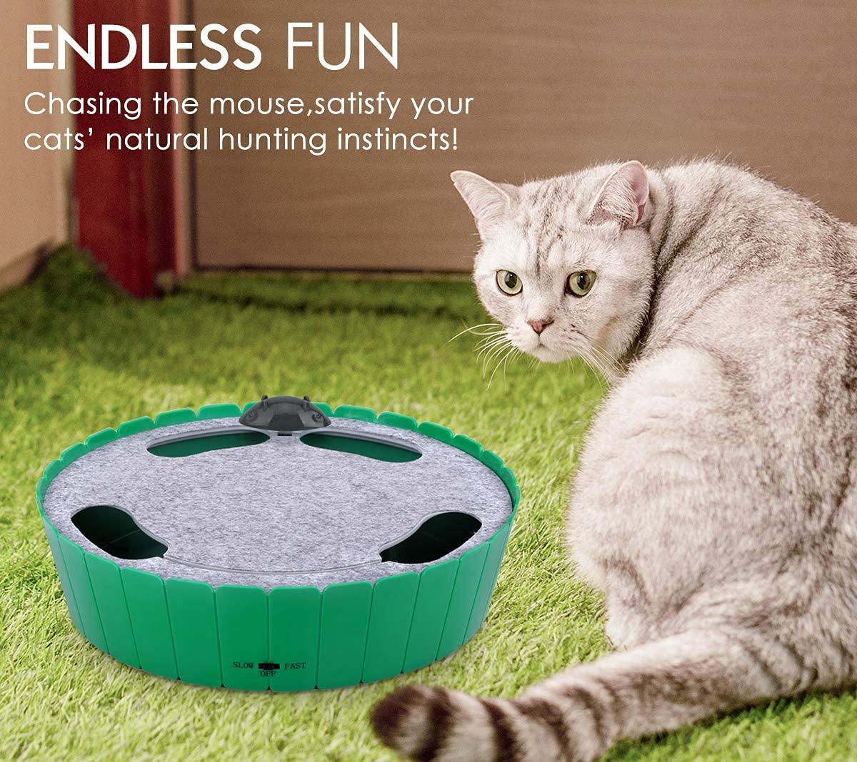 Pawaboo Interactive Cat Toy With Running Mouse, Electronic Motion Cat Toy Automatic Teaser For Indoor Cats, Pop And Play Hide Seek Cat Toy Hunting Mouse For Pet Cat Kitten Play Fun Exercise, Green