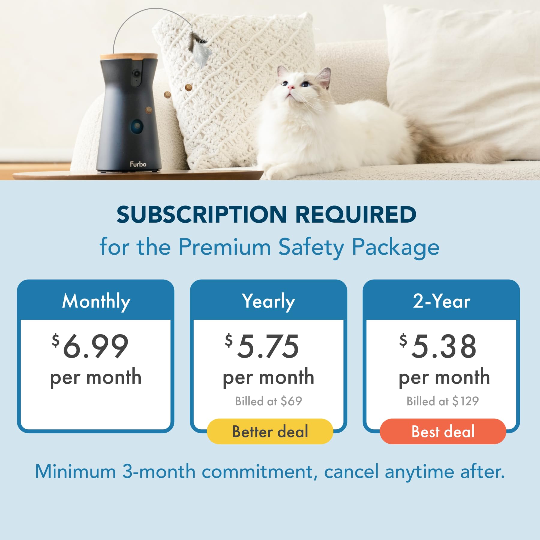 Furbo 360° Cat Camera + Nanny Bundle: Home Security & Cat Safety Alerts, Rotating Pet Treat Dispenser Camera With Speaker, Smart Home Indoor Cam W Phone App (Additional Subscription Required At Setup)