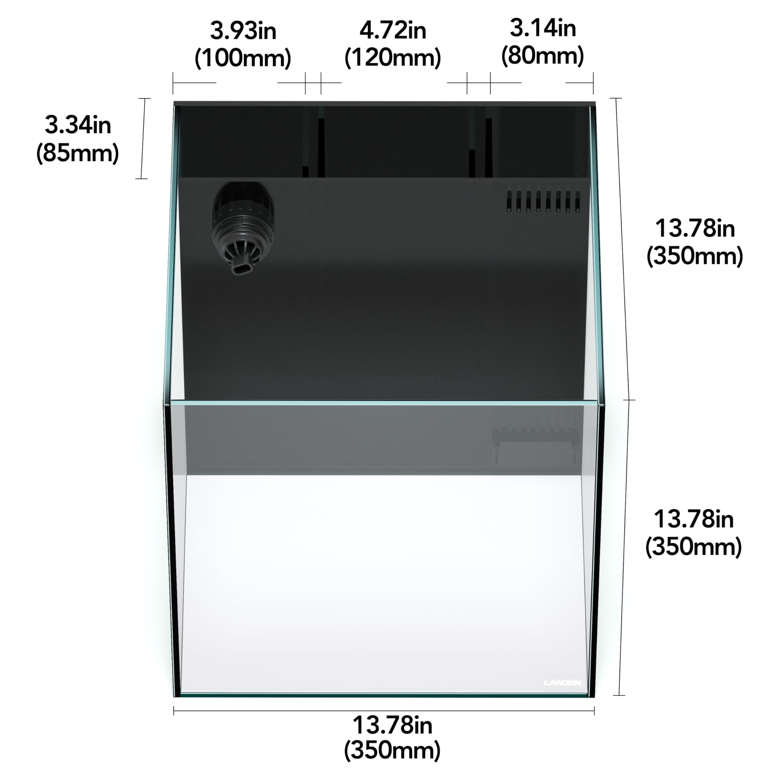 Landn 35C 10 Gallon Ultra Clear All Glass Rimless Low Iron Aquarium Tank With Rear Filtration Chamber(Return Pump Included).13.8
