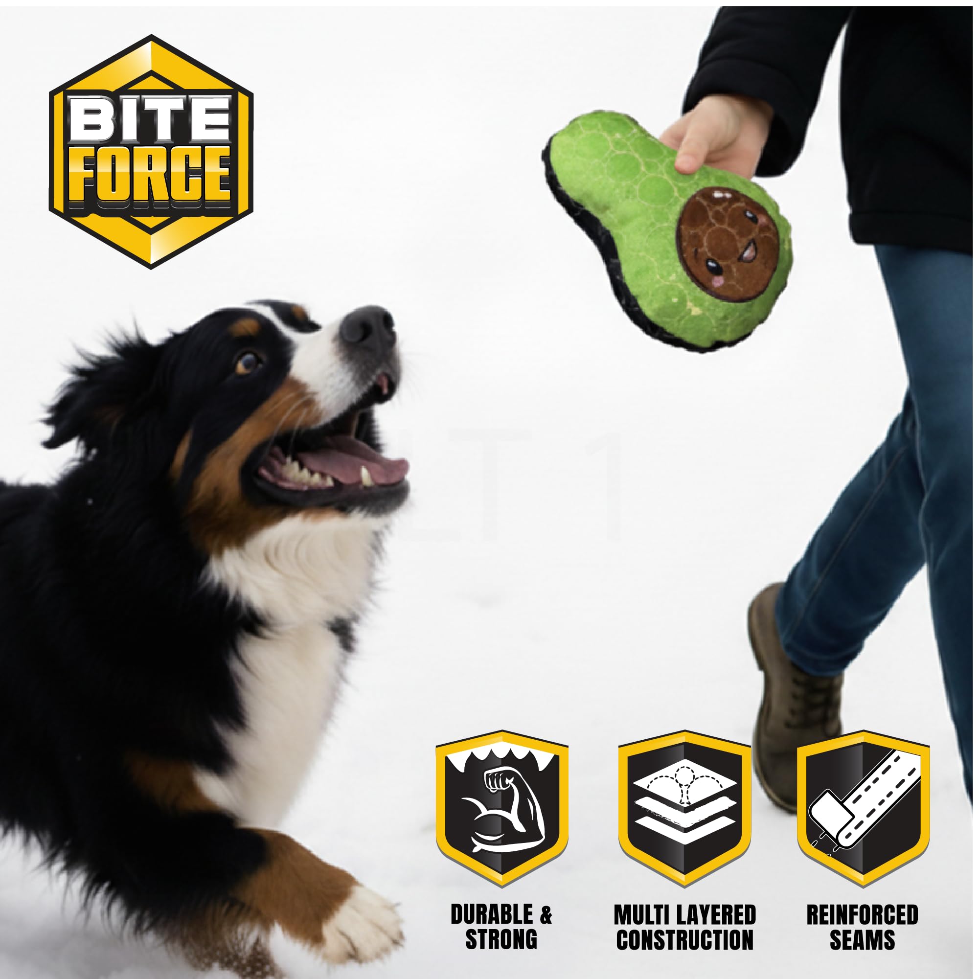 Bite Force - Durable & Strong Dog Toy Avocado Squeaker, Kevlar-Reinforced for Aggressive Chewers for Small Medium Large Dogs - G
