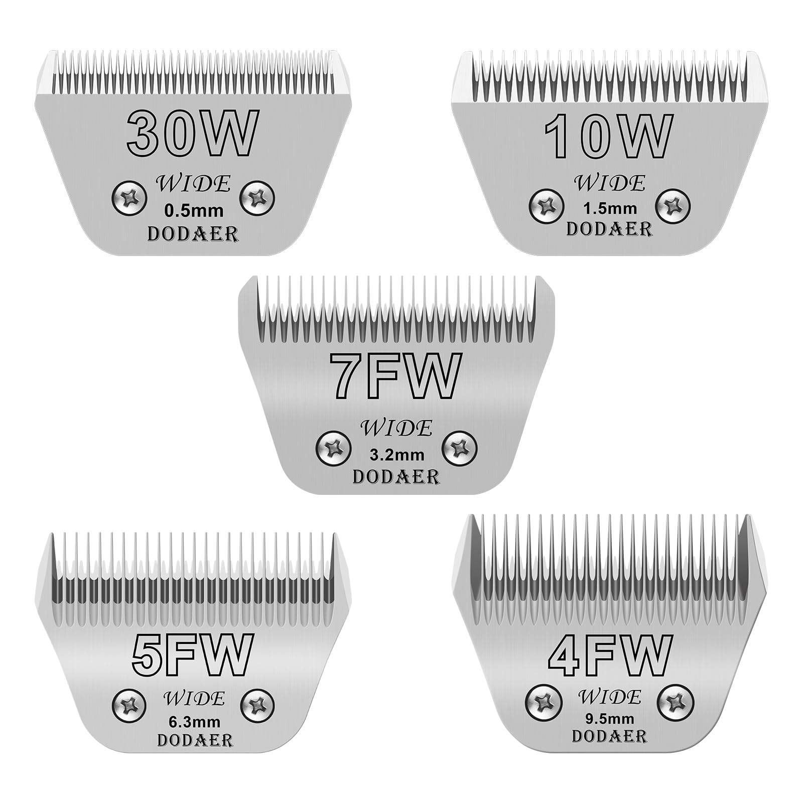 Size 30W+10W+7FW+5FW+4FW Detachable Dog,Cat,Sheep & Horse Grooming Wide Blades Set,Compatible with Andis,Oster A5,Wahl KM10 Seri