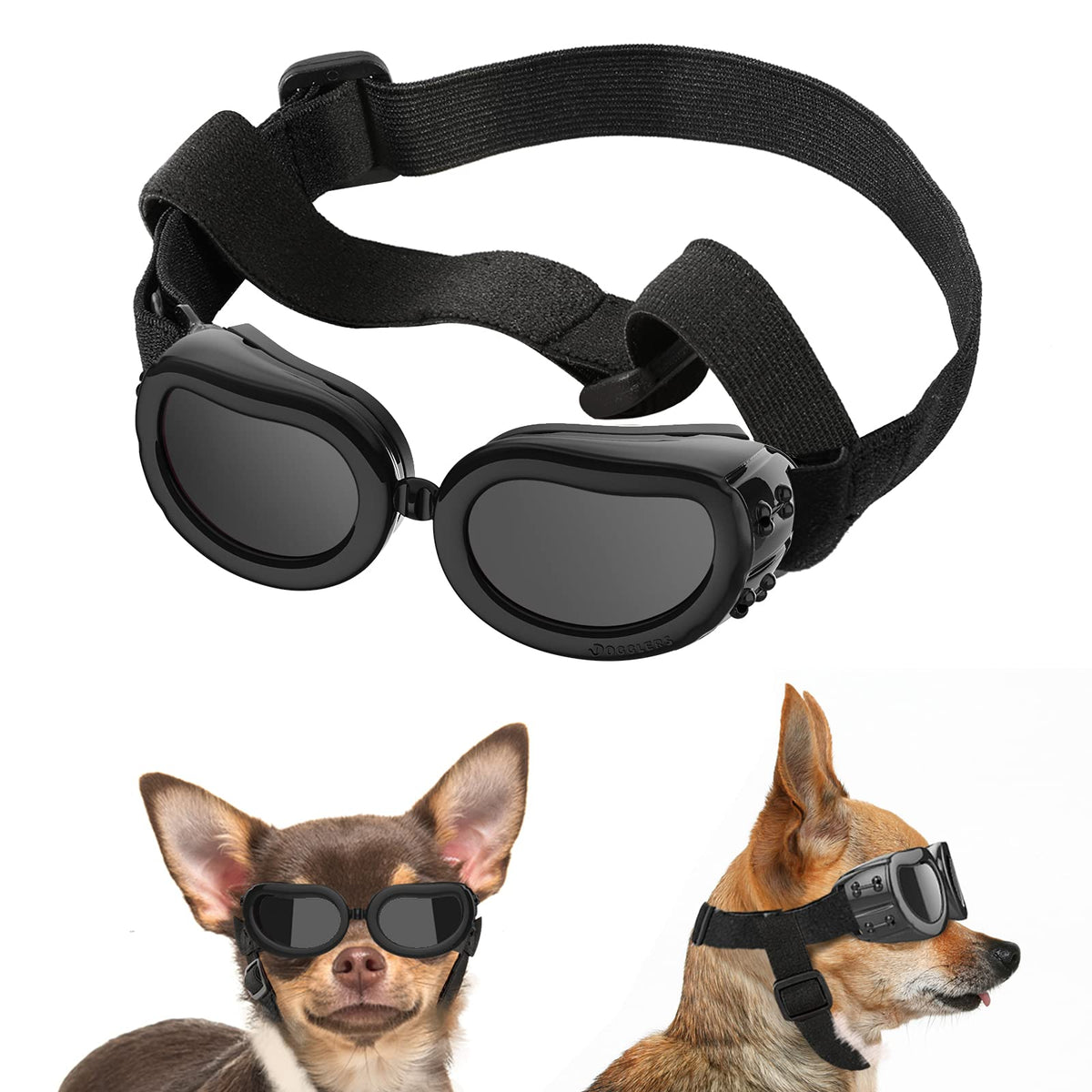 Lewondr Dog Sunglasses Small Breed Dogs Goggles Uv Protection,Goggles For Small Dogs Eye Wear Protection With Adjustable Strap Windproof Anti-Fog Sunglasses For Small Dogs Doggy Doggie Glasses,Black