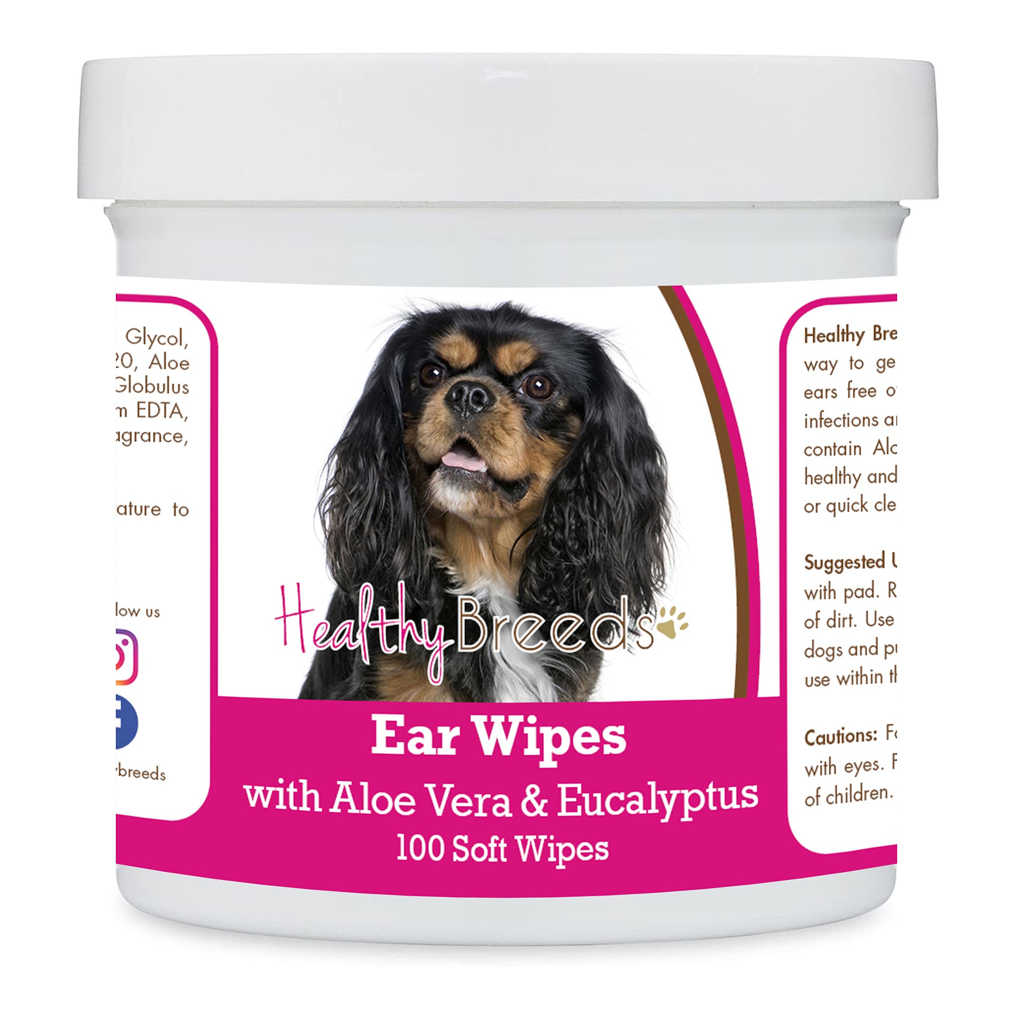 Healthy Breeds Cavalier King Charles Spaniel Ear Cleaning Wipes with Aloe & Eucalyptus for Dogs 100 Count