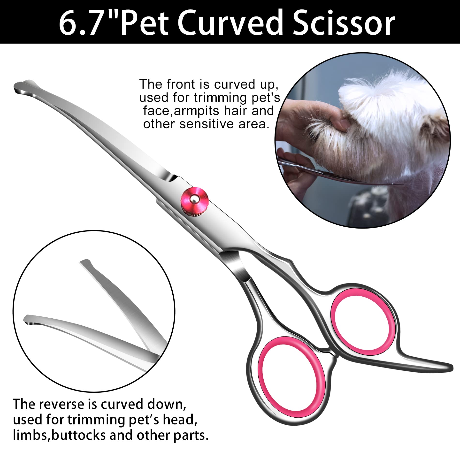 Dog Grooming Scissors Kit,Includes Curved Thinning Straight Scissors And Comb, Dog Grooming Shears With Safety Round Tips,Pet Gr