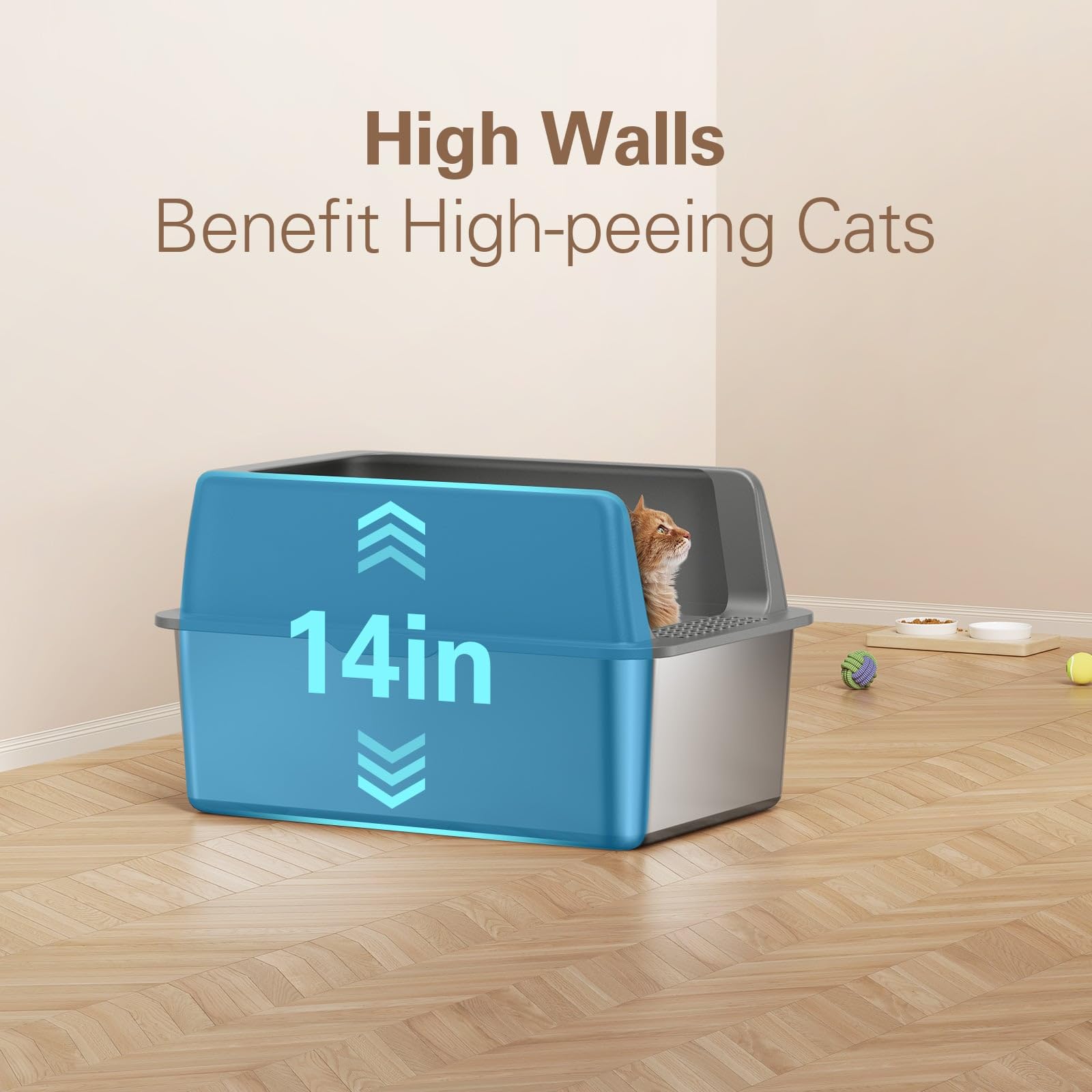 Zarler Stainless Steel Litter Box With Lid, 8    Deep Extra Large Cat Litter Boxes, Xl Metal Litter Box For Big Cats With High S