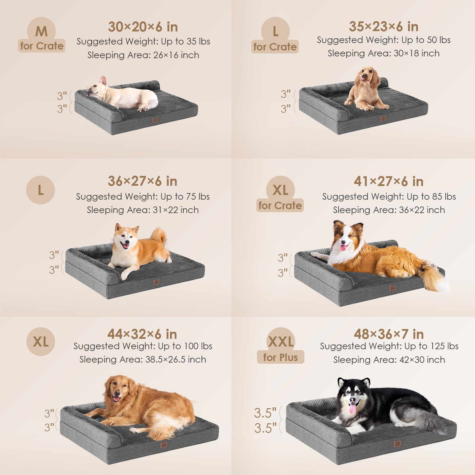 Eheyciga Memory Foam Dog Bed Large Sized Dogs, Waterproof Dog Bed Orthopedic With Washable Removable Cover, Non-Slip Pet Bed Couch, 36X27X6 Inches, Dark Grey