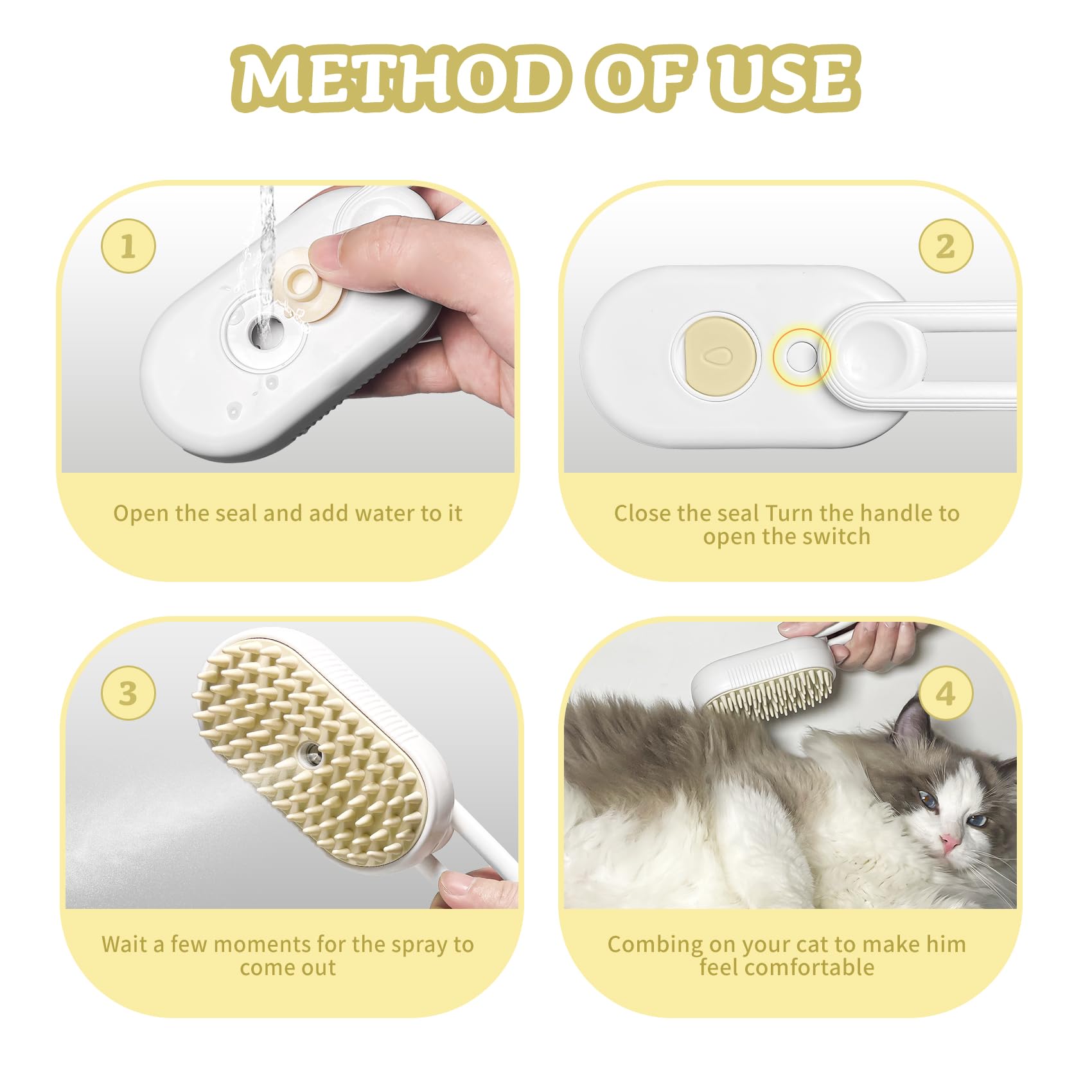 3-In-1 Rechargeable Steam Brush For Cats & Dogs - Anti-Static Spray Pet Grooming Brush With Warm Mist Massage, Hair Shedding Con